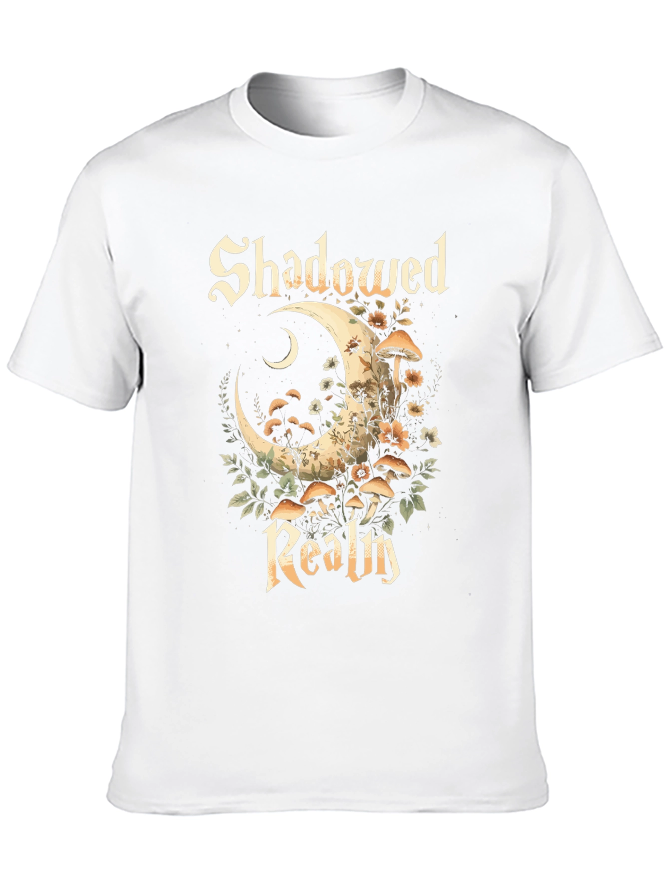Shadowed Realm Graphic Tee - Moon & Mushroom Design