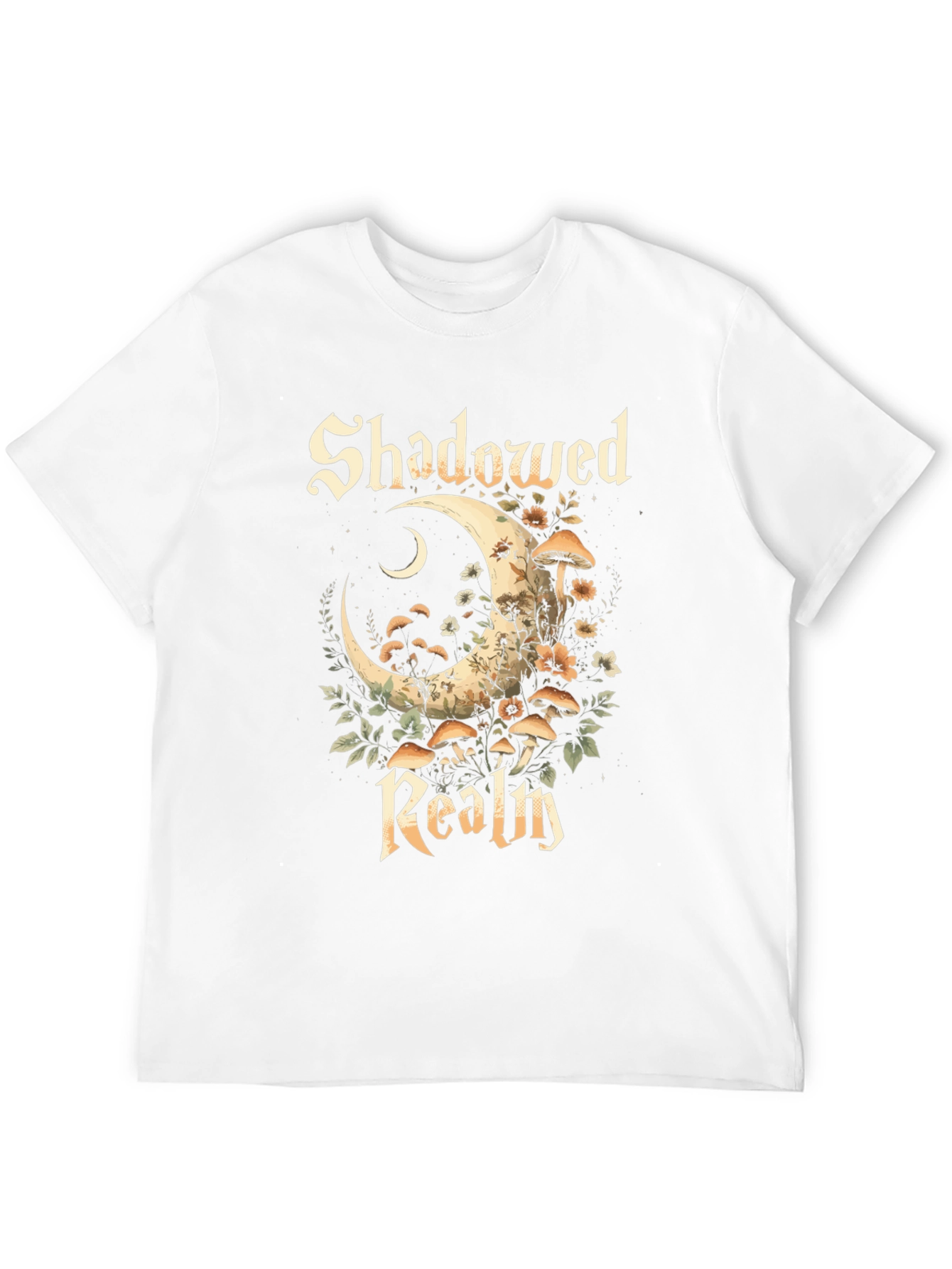 Shadowed Realm Graphic Tee - Moon & Mushroom Design