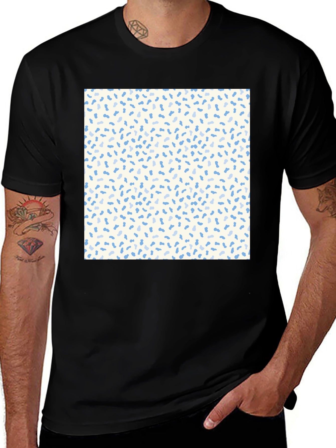 Modern Confetti Print Black Crew Neck T-Shirt