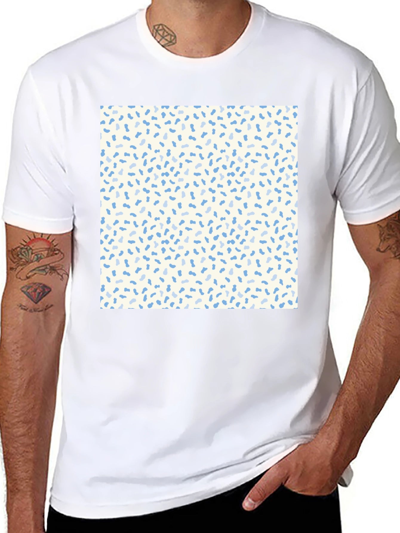 Modern Confetti Print Black Crew Neck T-Shirt