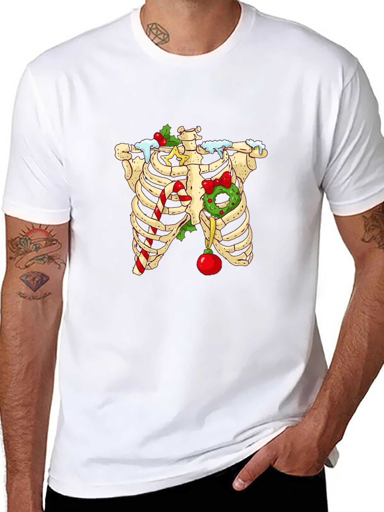 Christmas Skeleton Rib Cage T-Shirt - Holiday Humor