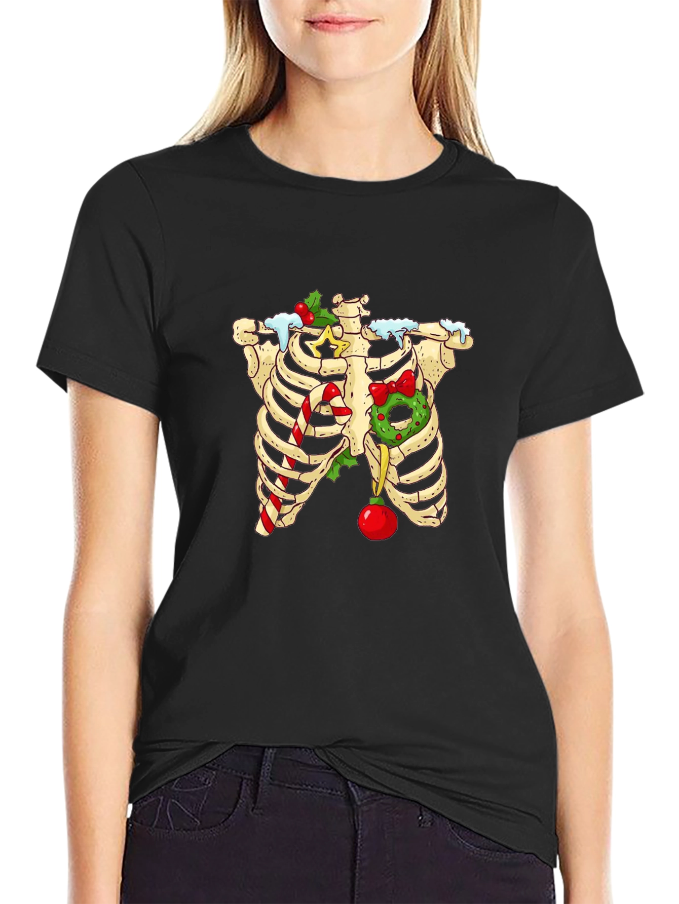 Christmas Skeleton Rib Cage T-Shirt - Holiday Humor
