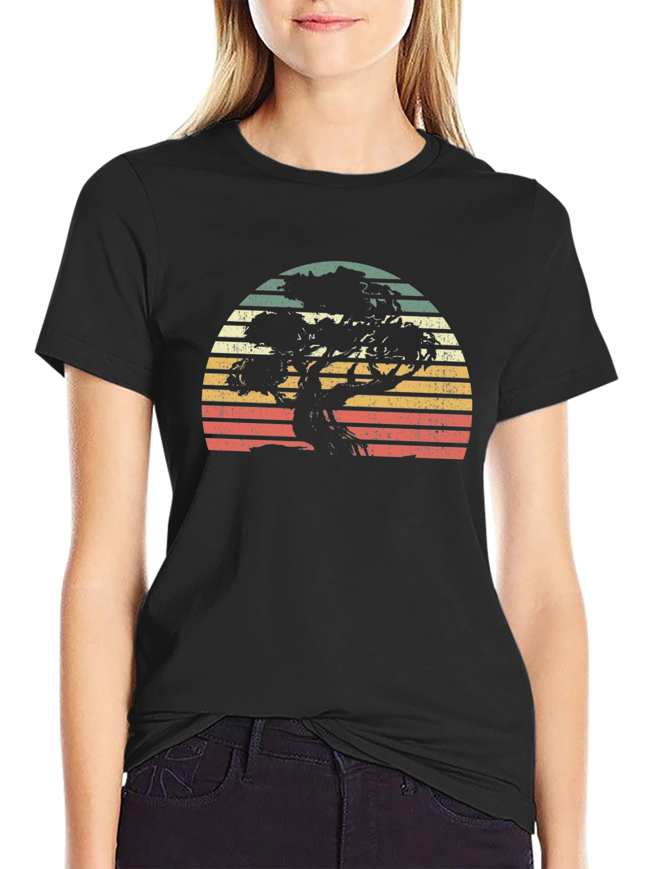 Retro Bonsai Tree Sunset Graphic Tee