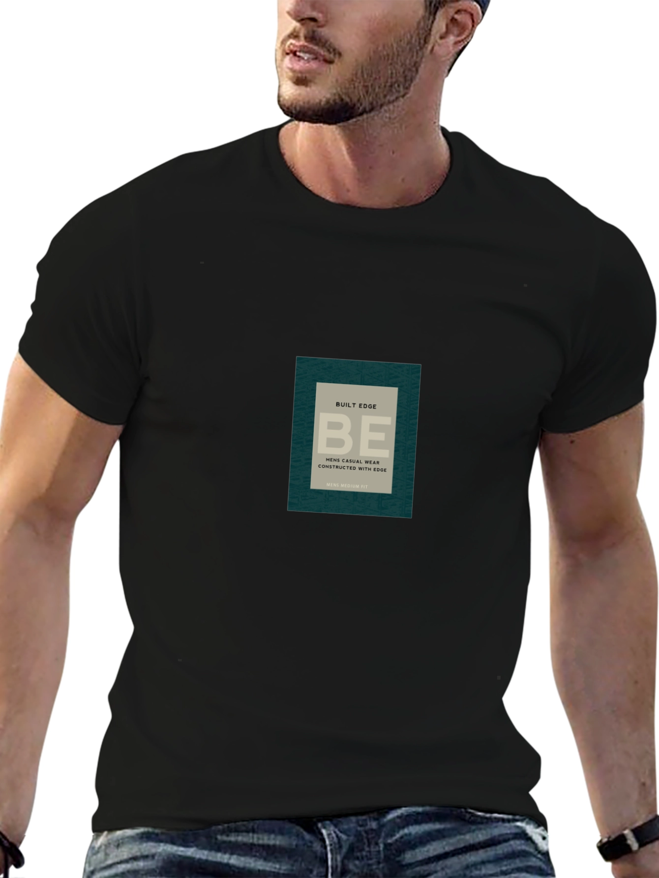 Mens Black Casual T-Shirt with Graphic