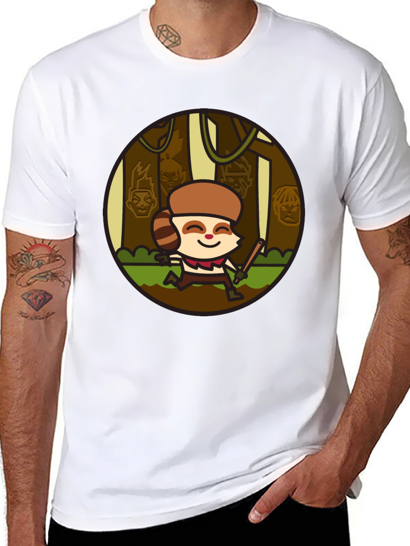 Funny Raccoon Cartoon Graphic Black T-Shirt