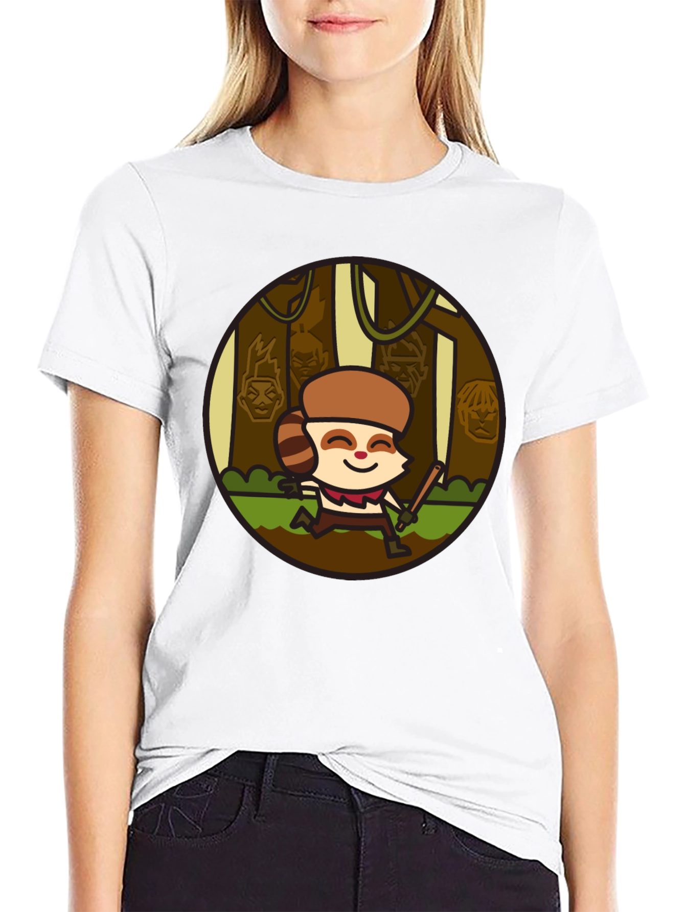 Funny Raccoon Cartoon Graphic Black T-Shirt