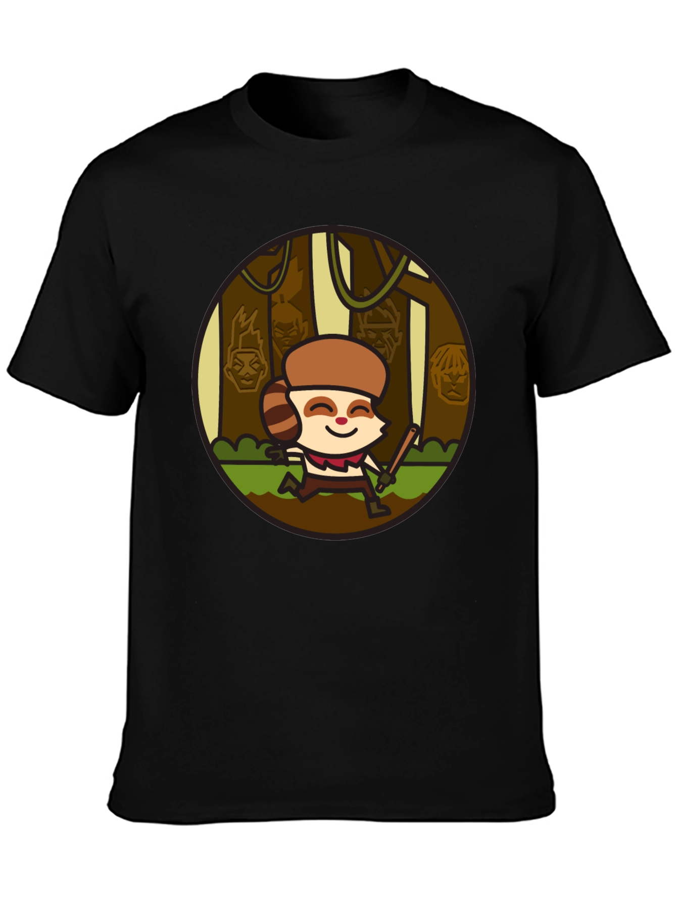 Funny Raccoon Cartoon Graphic Black T-Shirt