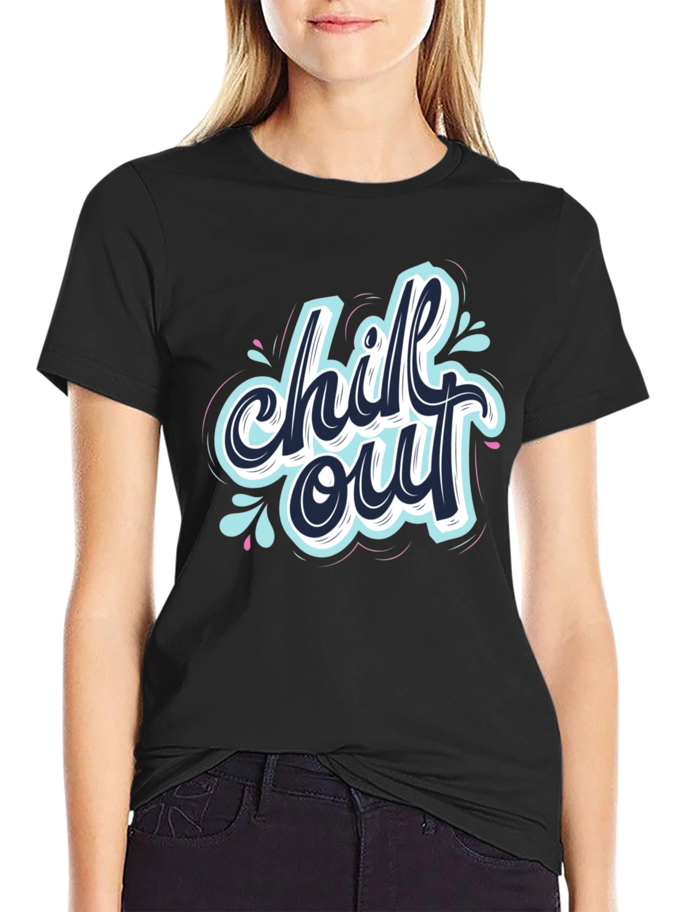 Chill Out Graphic Print Black T-Shirt
