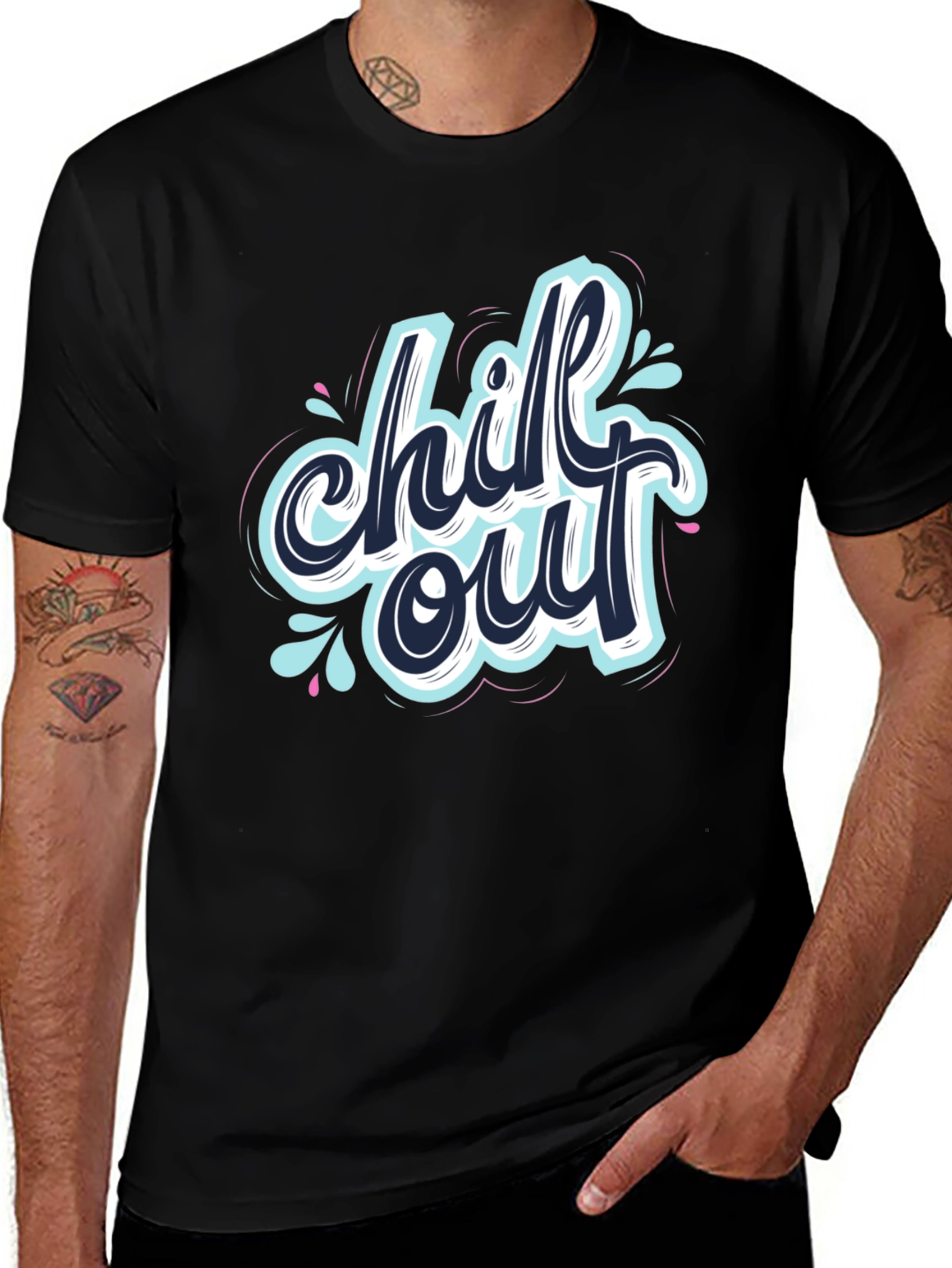Chill Out Graphic Print Black T-Shirt