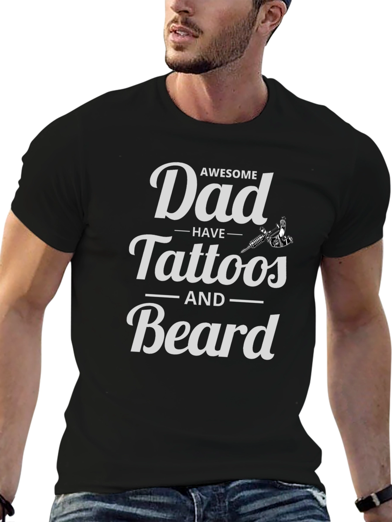 Awesome Dad Tattoos and Beard Graphic Tee