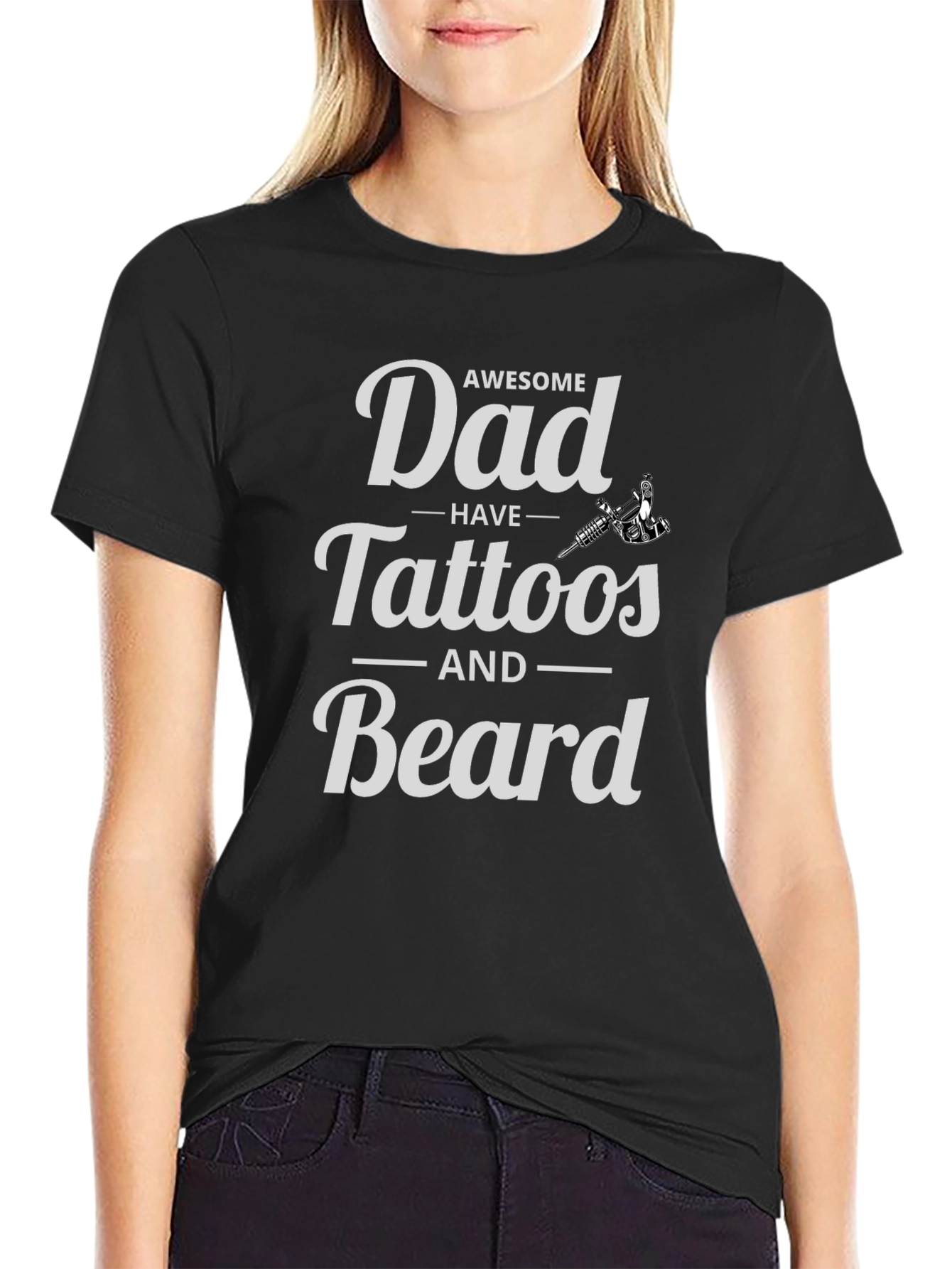 Awesome Dad Tattoos and Beard Graphic Tee