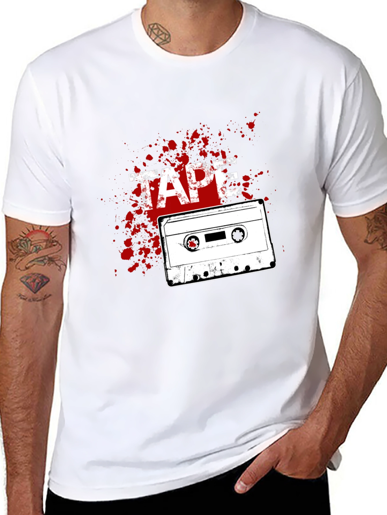 Retro Cassette Tape Graphic Tee - Black Cotton T-Shirt