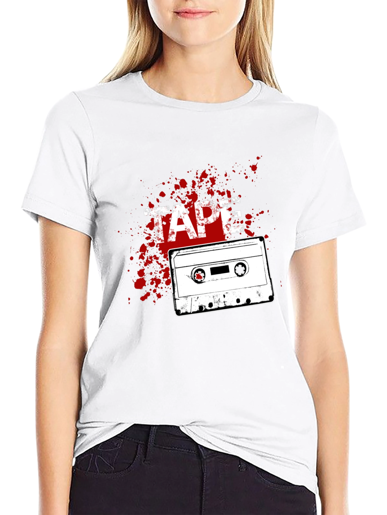 Retro Cassette Tape Graphic Tee - Black Cotton T-Shirt