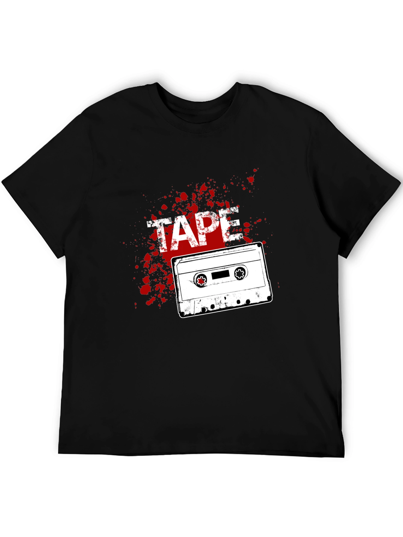 Retro Cassette Tape Graphic Tee - Black Cotton T-Shirt