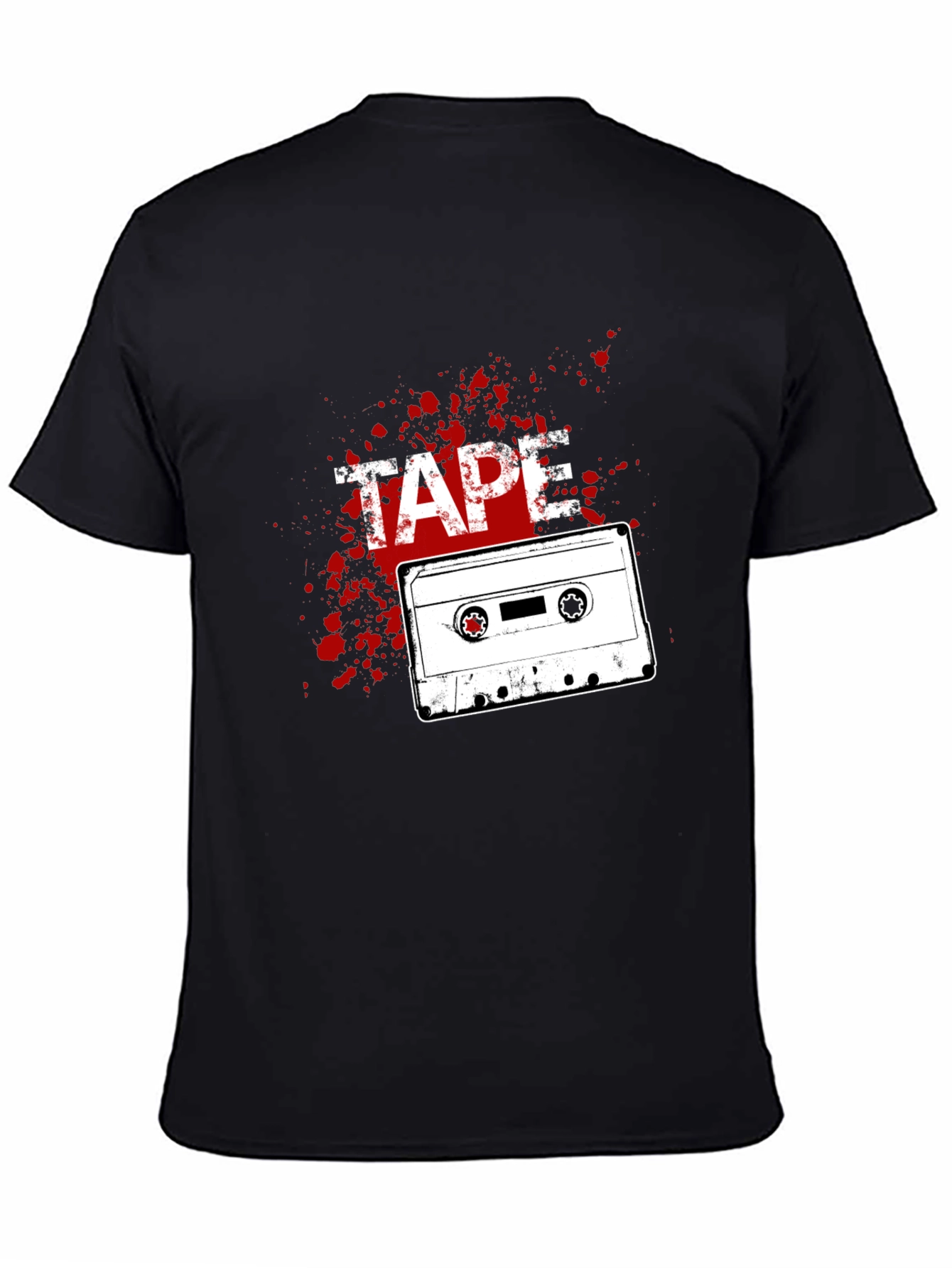 Retro Cassette Tape Graphic Tee - Black Cotton T-Shirt