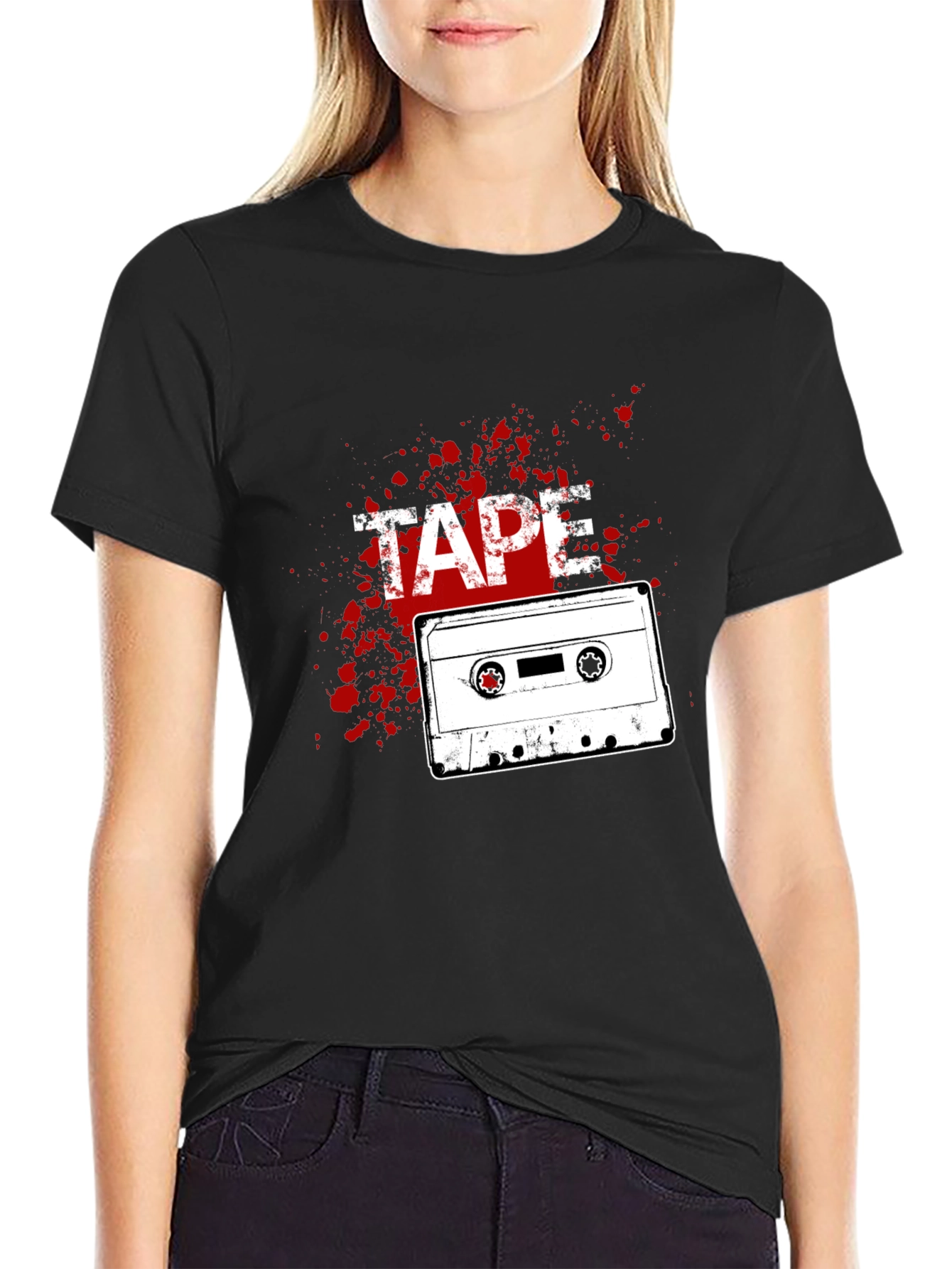 Retro Cassette Tape Graphic Tee - Black Cotton T-Shirt