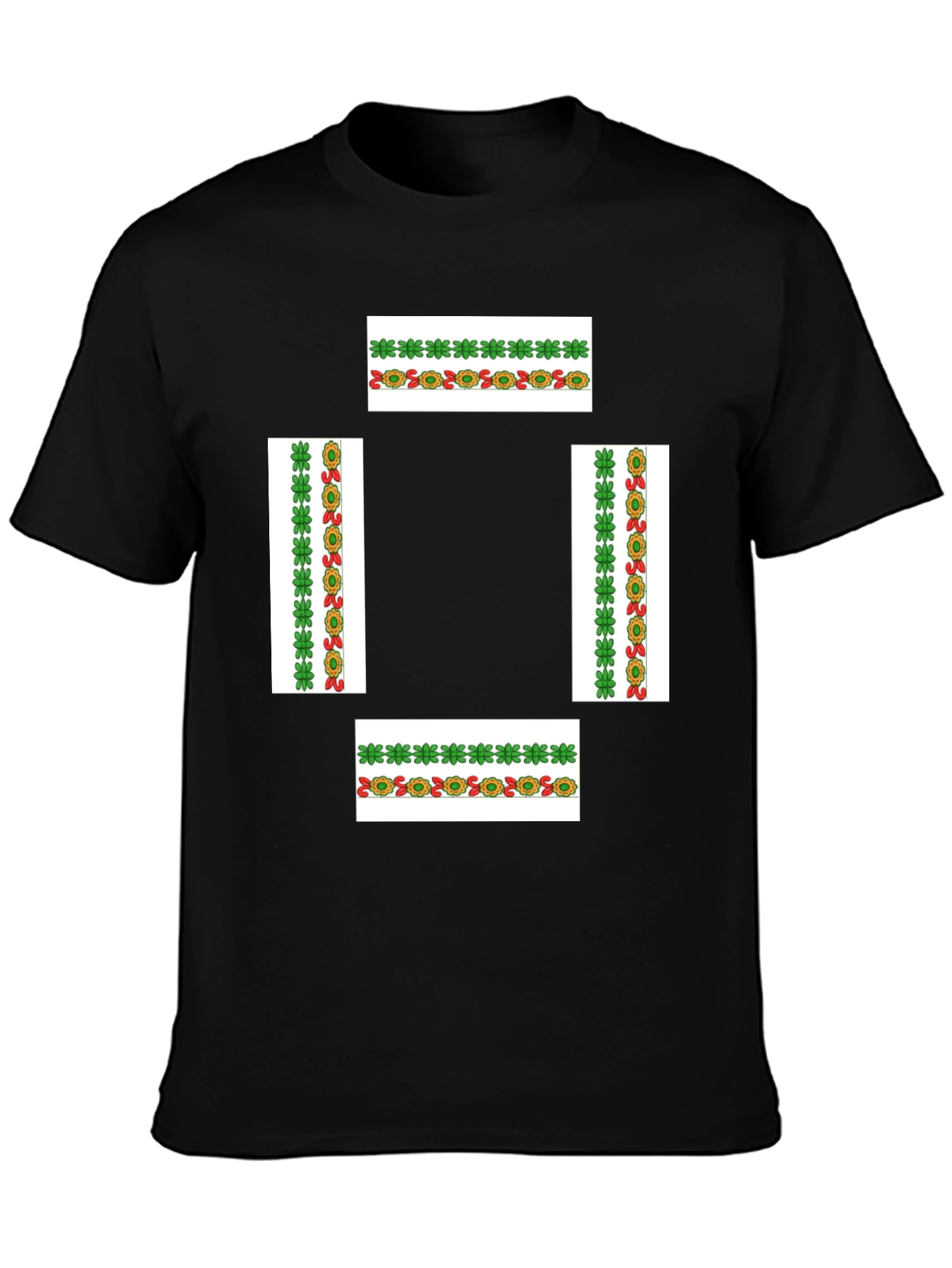 Black T-Shirt with Floral Pattern Design