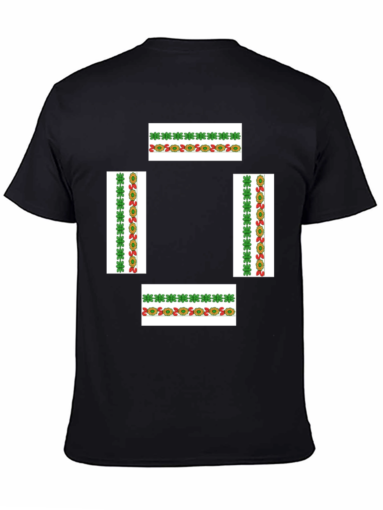 Black T-Shirt with Floral Pattern Design