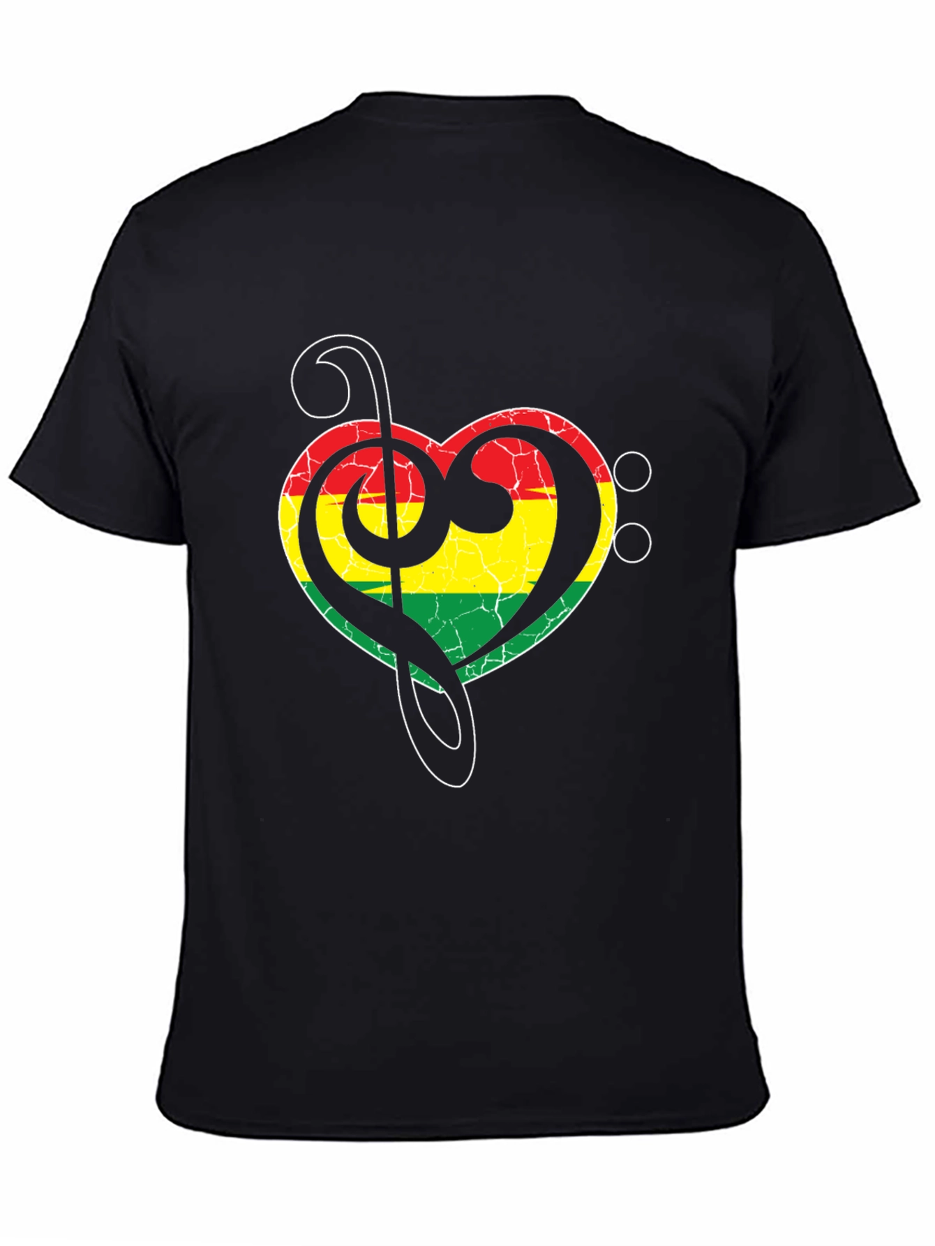 Rasta Heart Treble Clef Mens Black T-Shirt