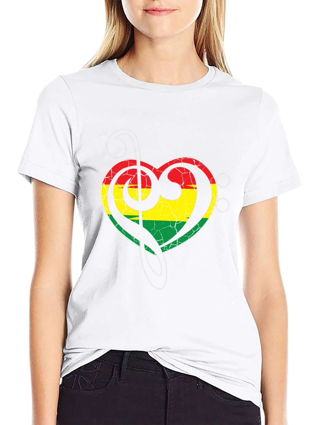 Rasta Heart Treble Clef Mens Black T-Shirt
