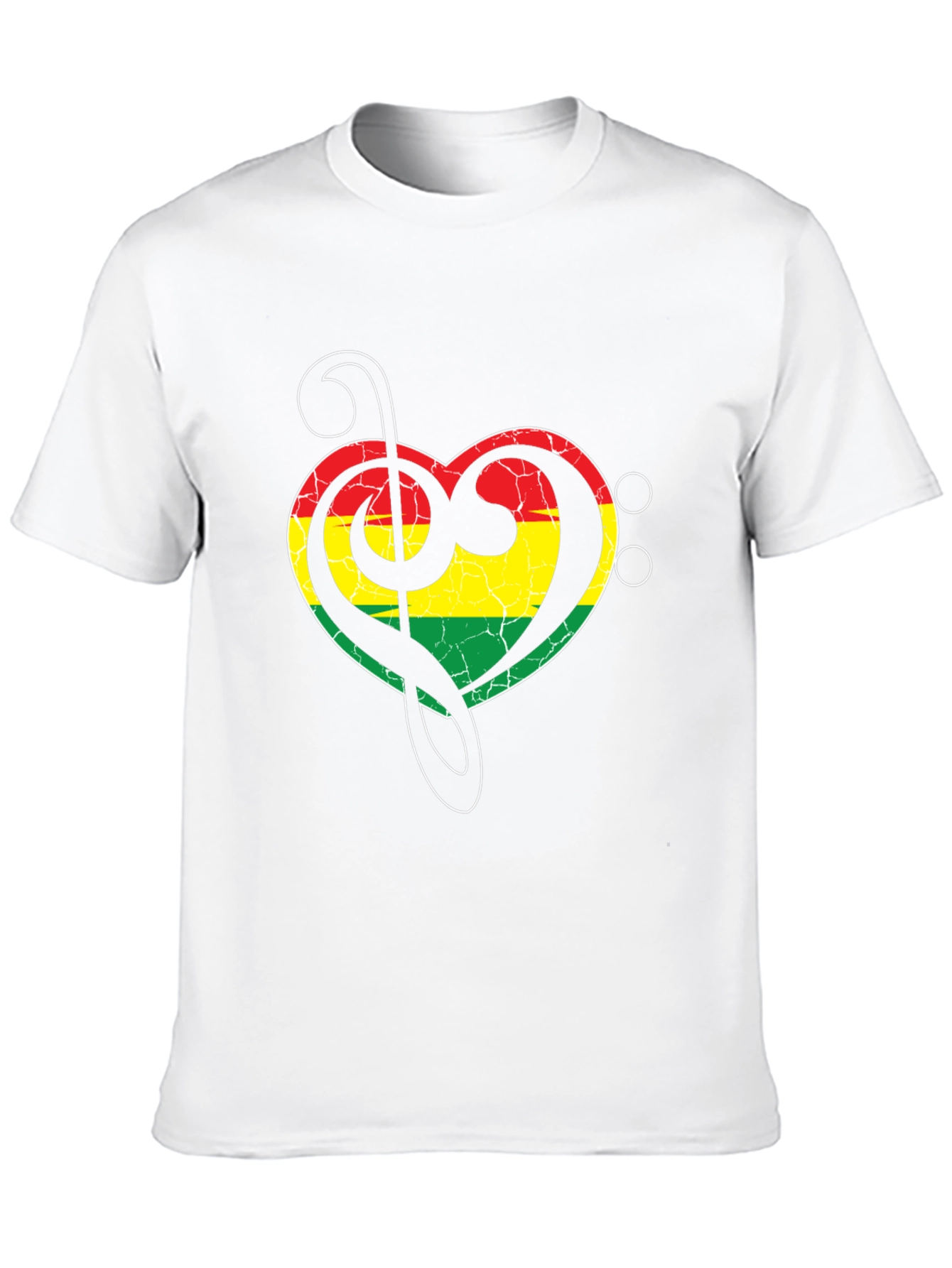 Rasta Heart Treble Clef Mens Black T-Shirt