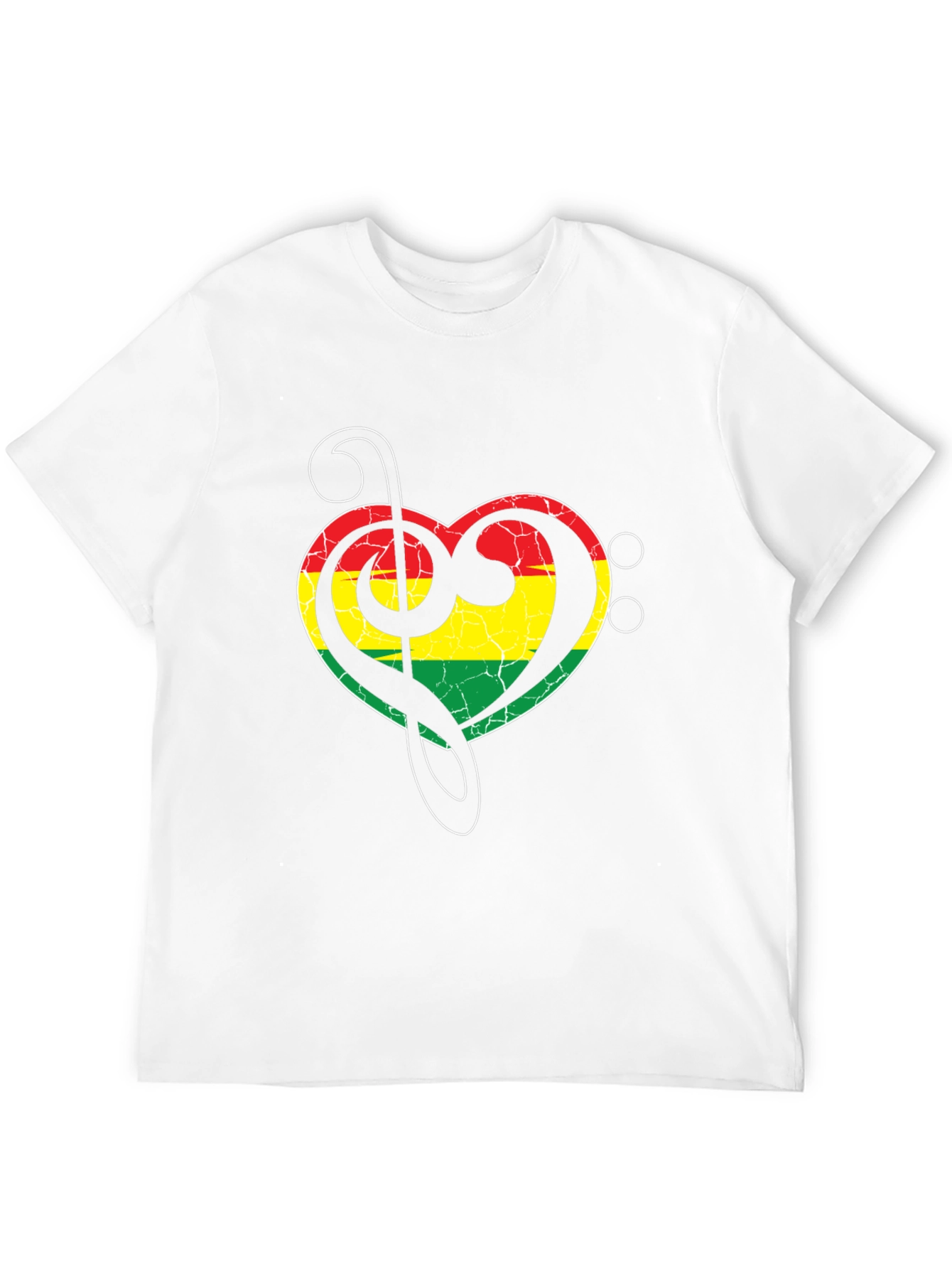 Rasta Heart Treble Clef Mens Black T-Shirt