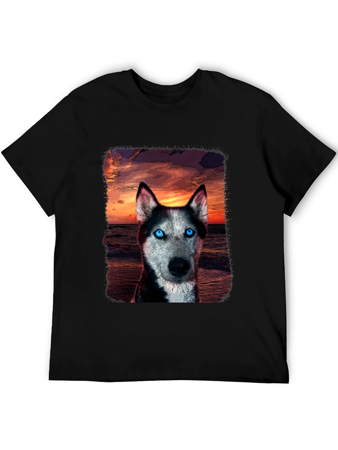 Husky Sunset Graphic Tee - Unique Dog Lover Shirt
