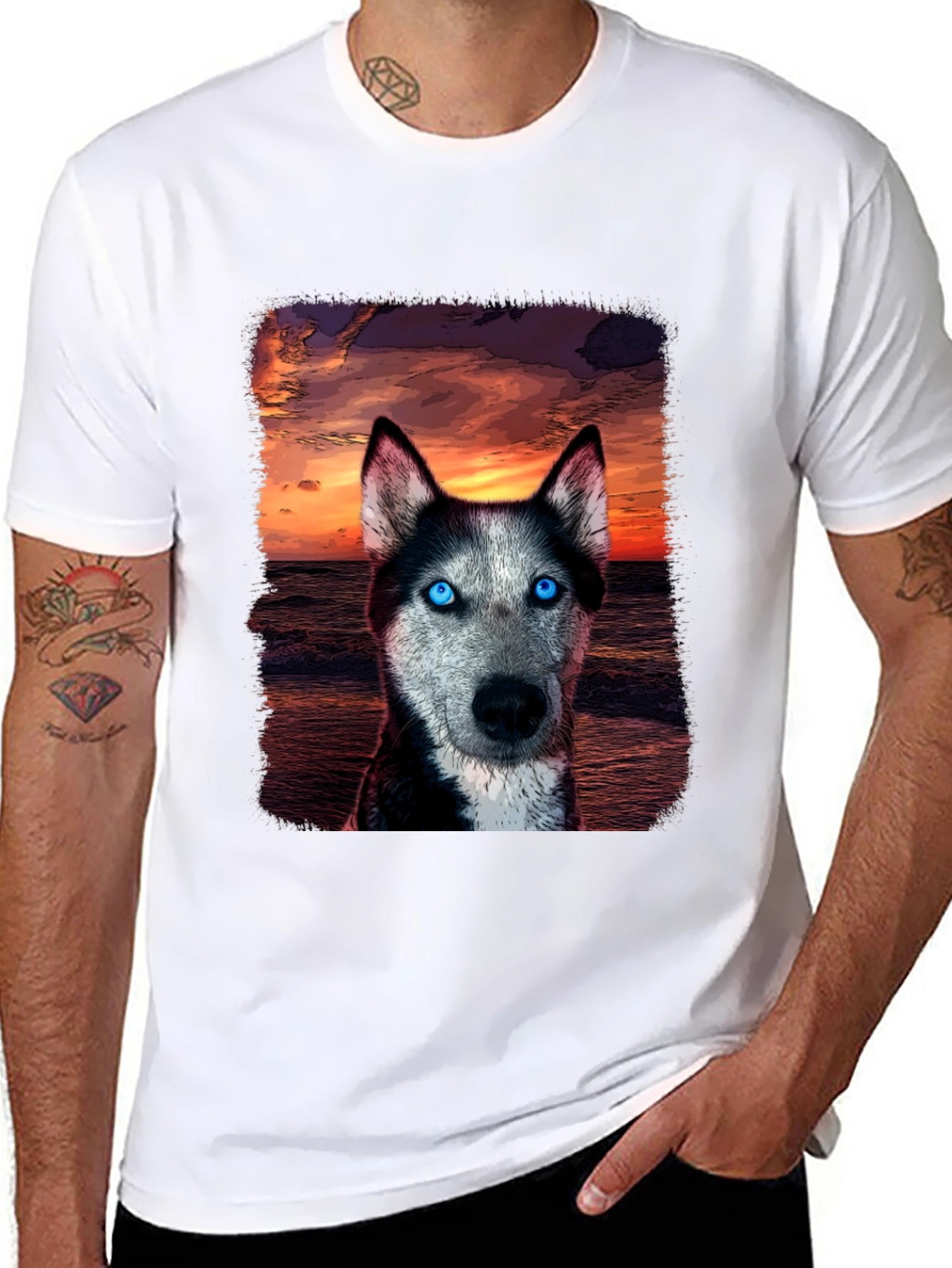 Husky Sunset Graphic Tee - Unique Dog Lover Shirt