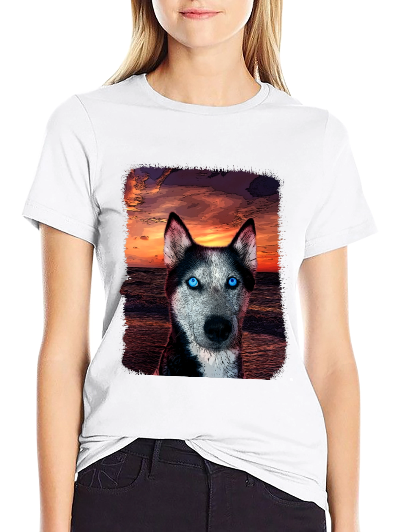 Husky Sunset Graphic Tee - Unique Dog Lover Shirt