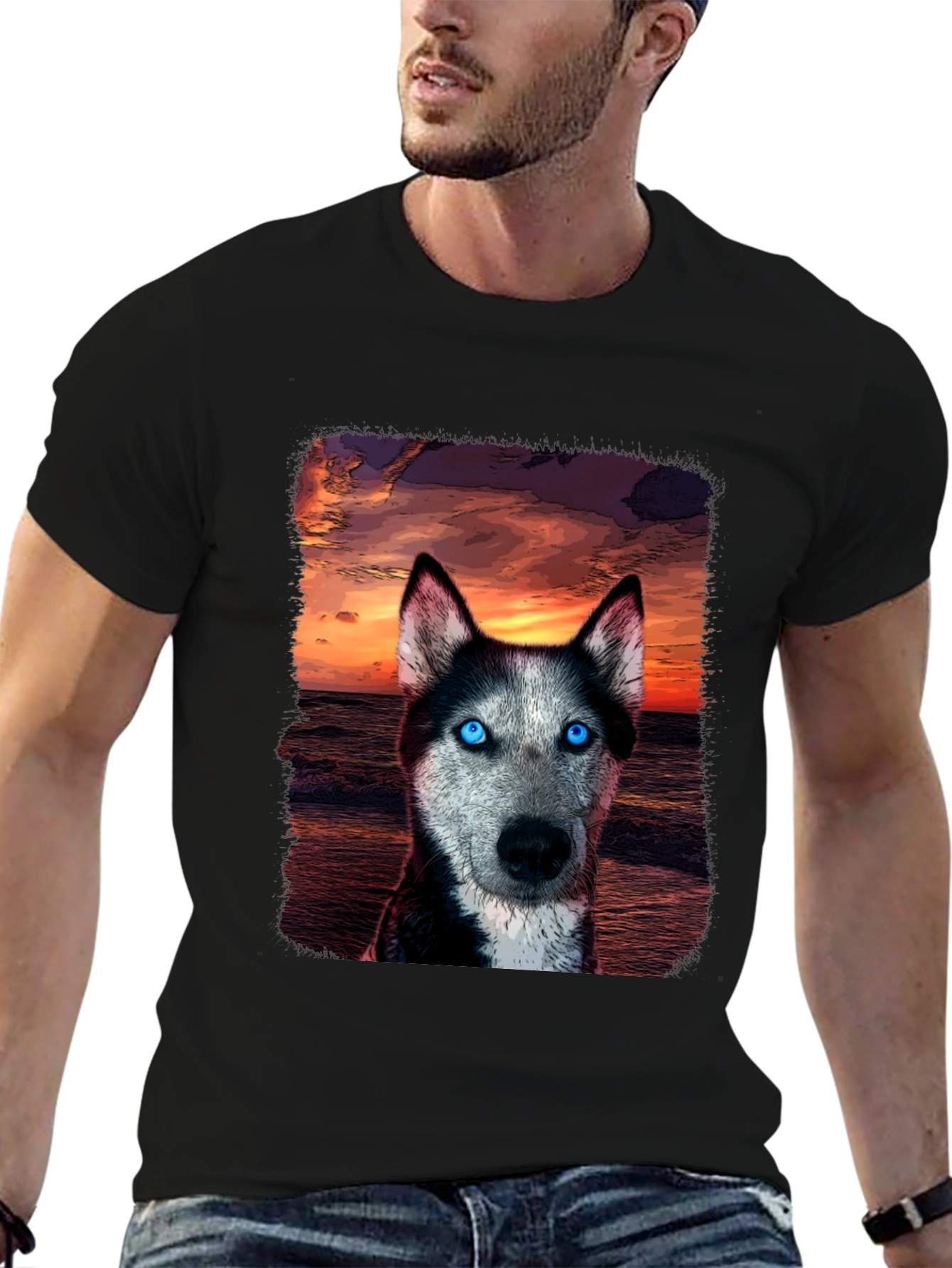 Husky Sunset Graphic Tee - Unique Dog Lover Shirt