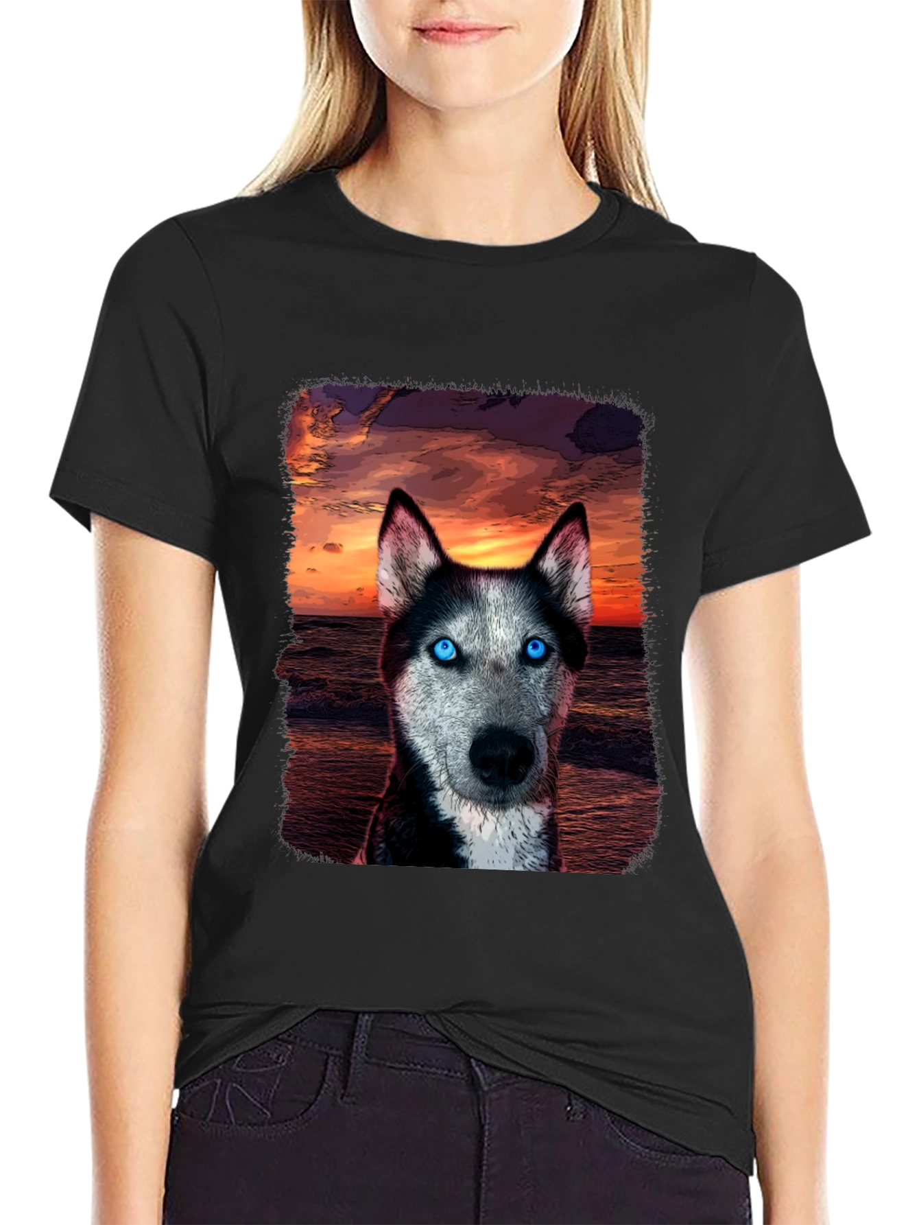 Husky Sunset Graphic Tee - Unique Dog Lover Shirt