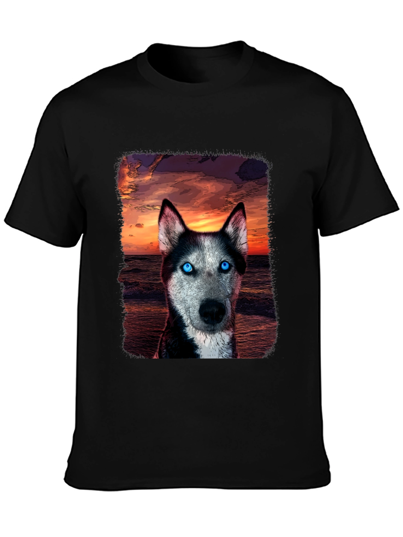 Husky Sunset Graphic Tee - Unique Dog Lover Shirt