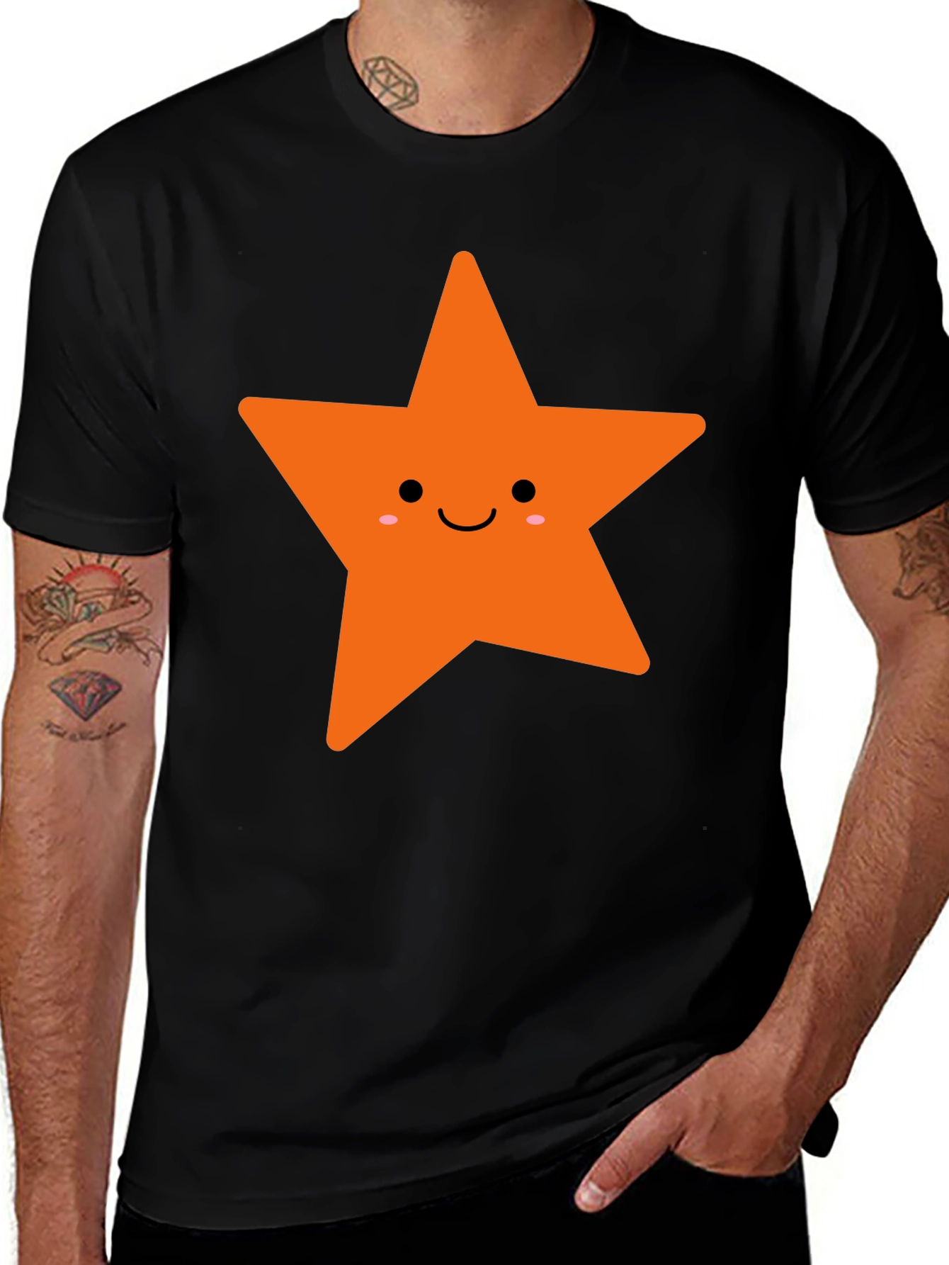 Cute Star Graphic Tee - Black