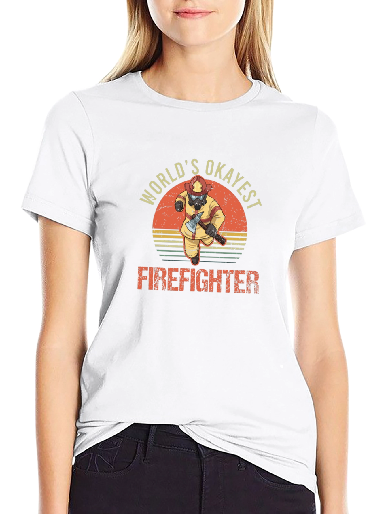 Worlds Okayest Firefighter T-Shirt - Funny Tee