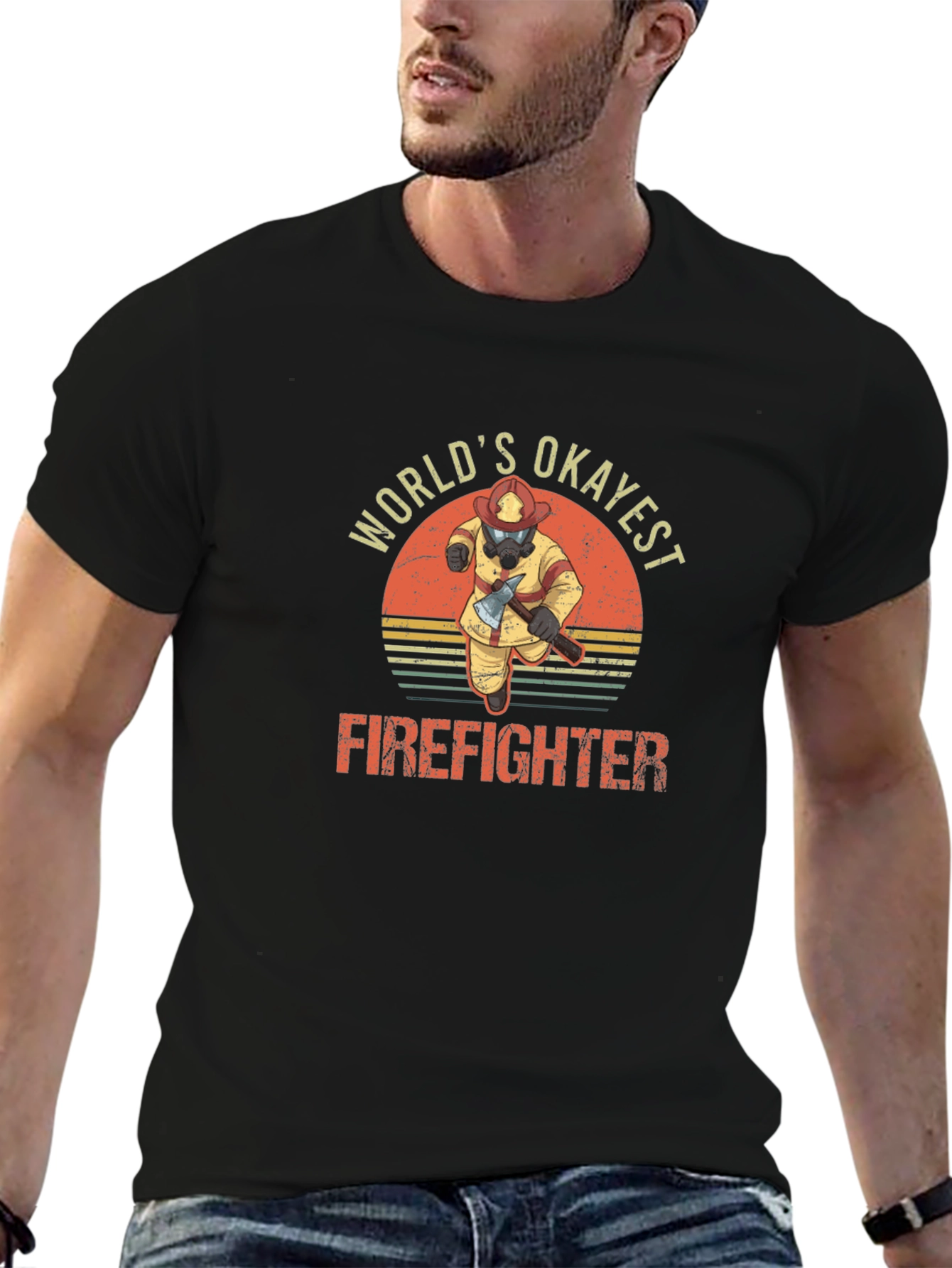 Worlds Okayest Firefighter T-Shirt - Funny Tee