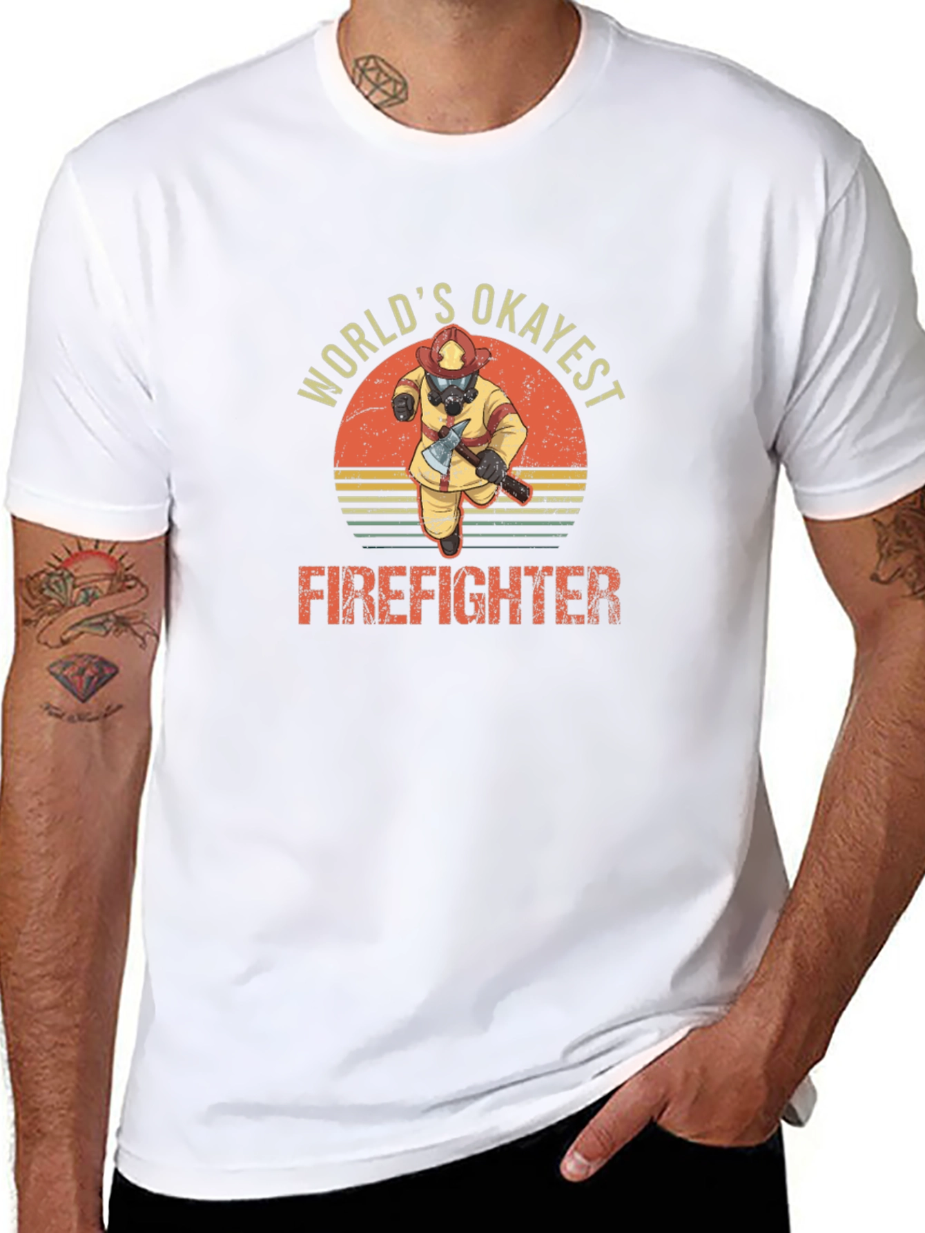 Worlds Okayest Firefighter T-Shirt - Funny Tee