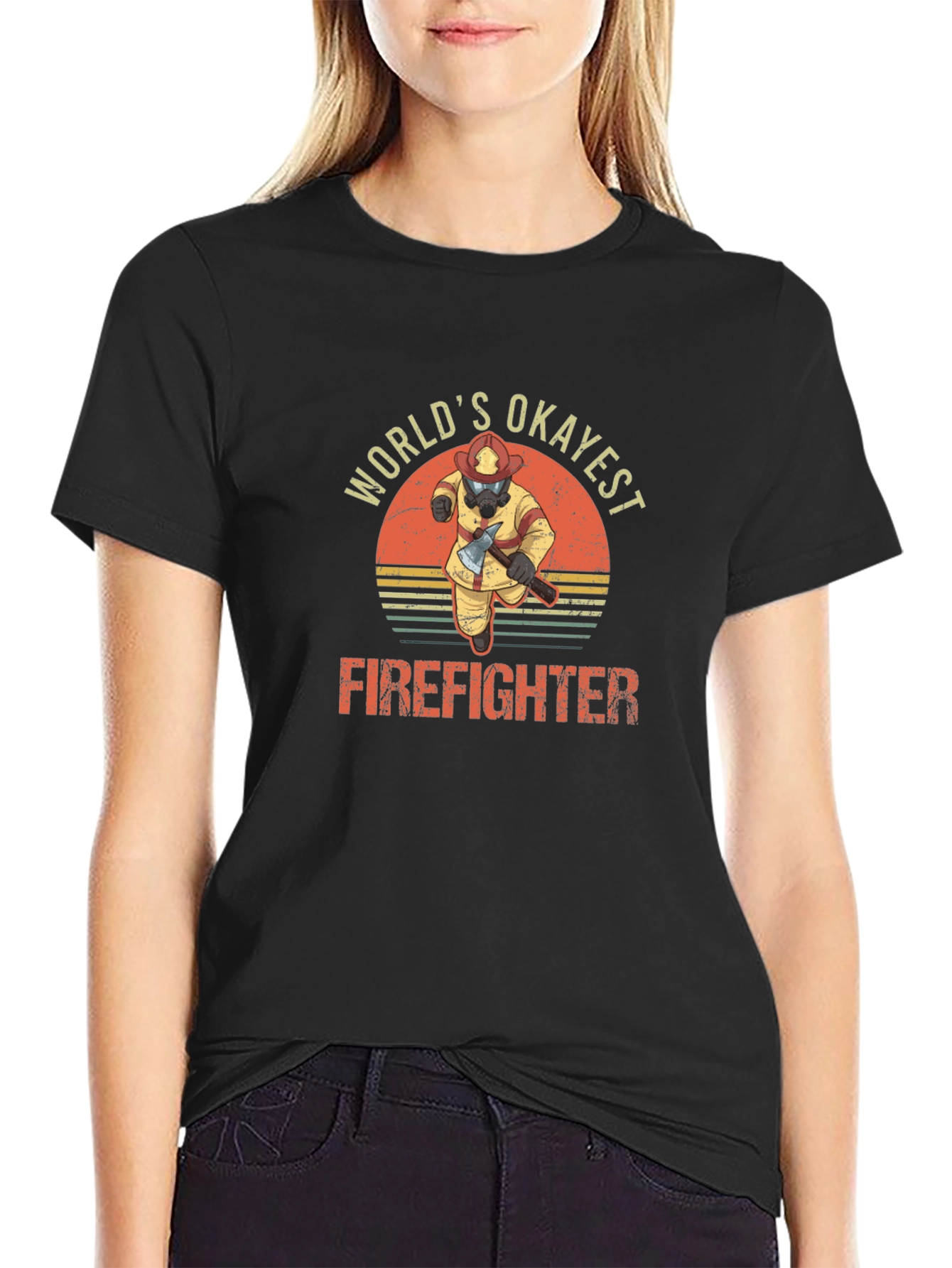Worlds Okayest Firefighter T-Shirt - Funny Tee