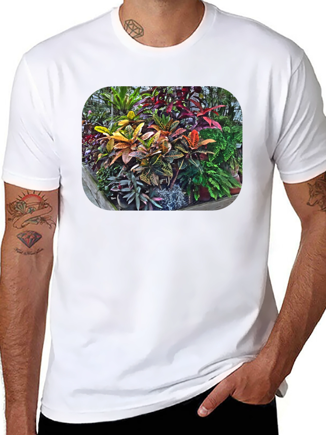 Tropical Plant Print T-Shirt - Black
