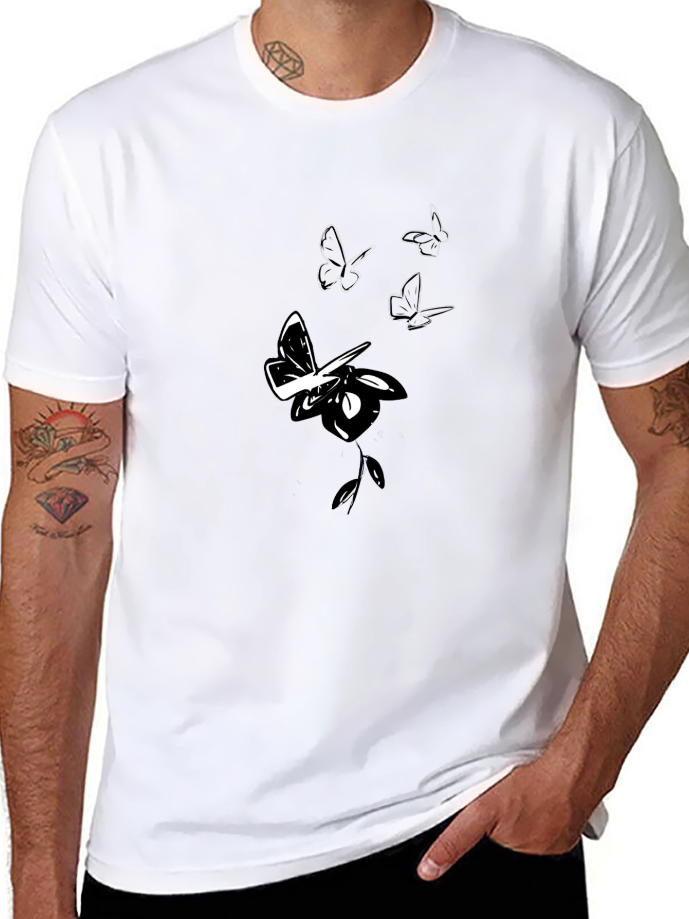 Butterfly Rose Graphic Black T-Shirt