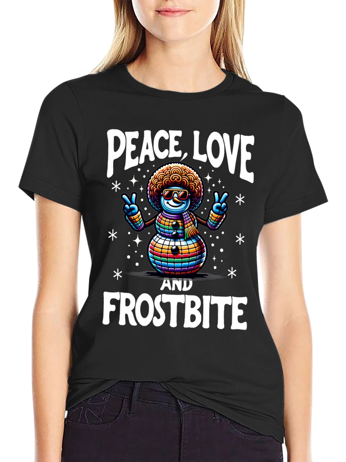 Peace Love & Frostbite Snowman T-Shirt