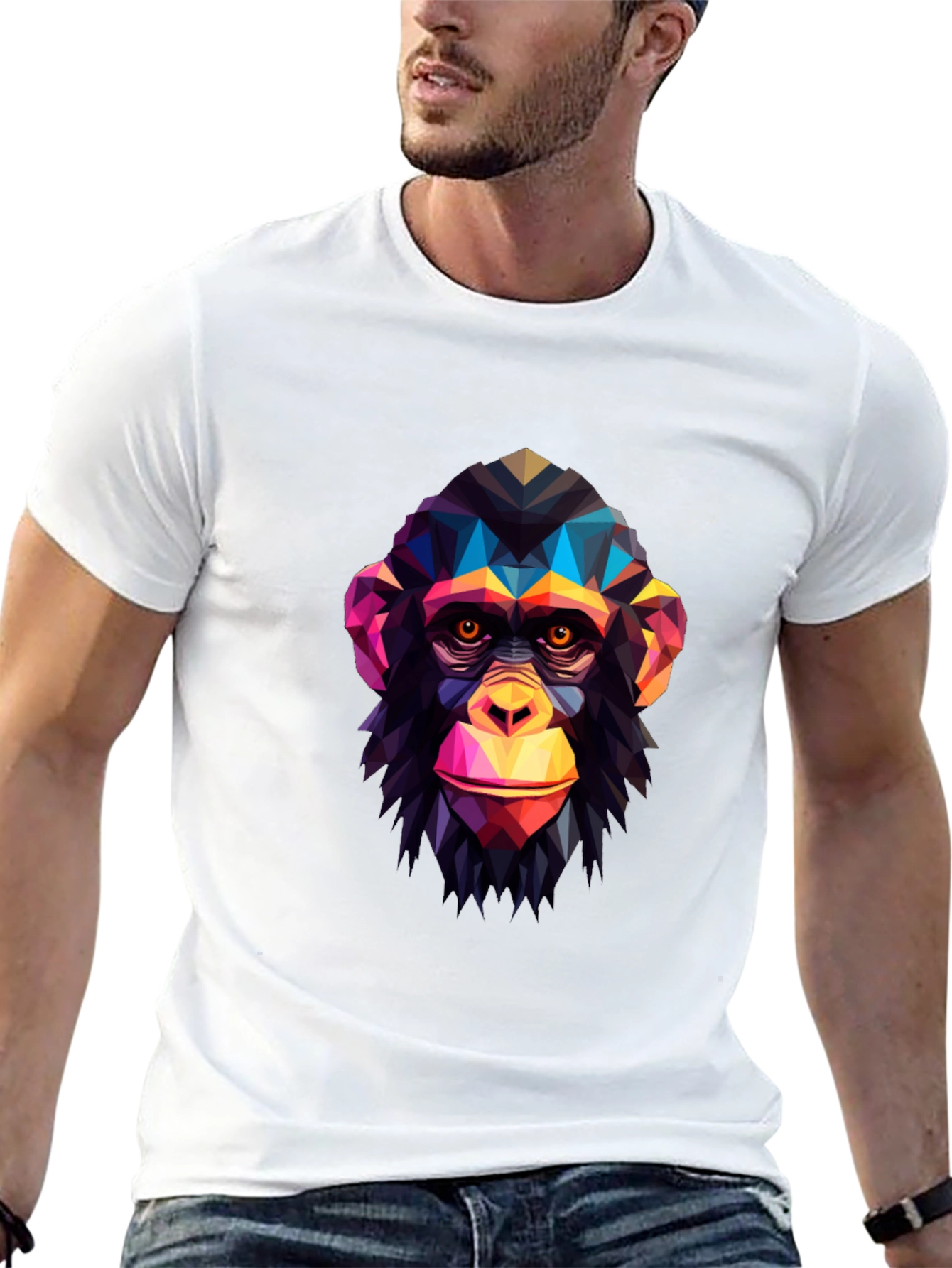 Geometric Monkey Graphic Tee - Modern Art Shirt