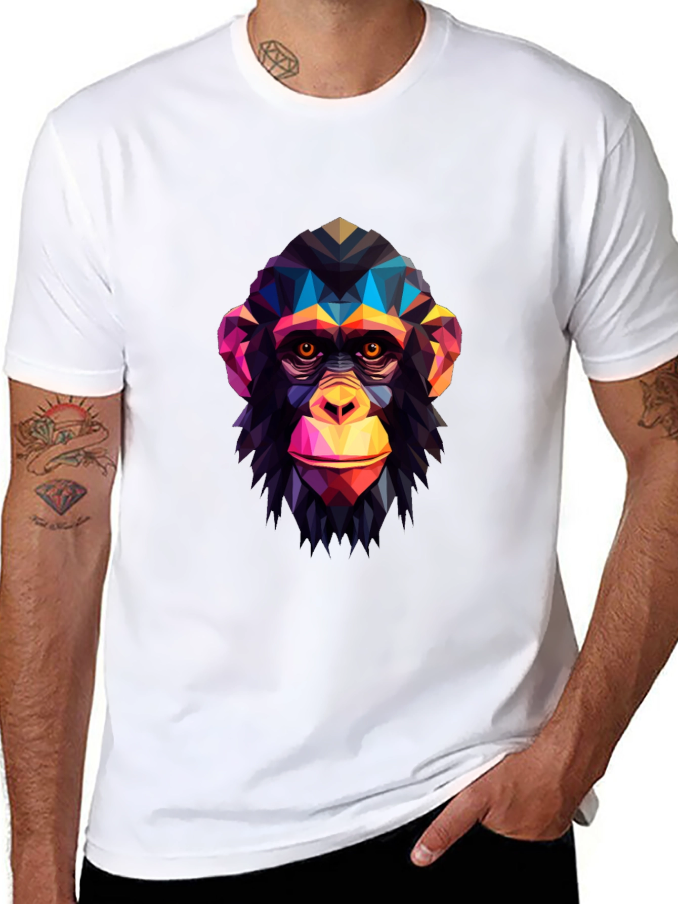 Geometric Monkey Graphic Tee - Modern Art Shirt