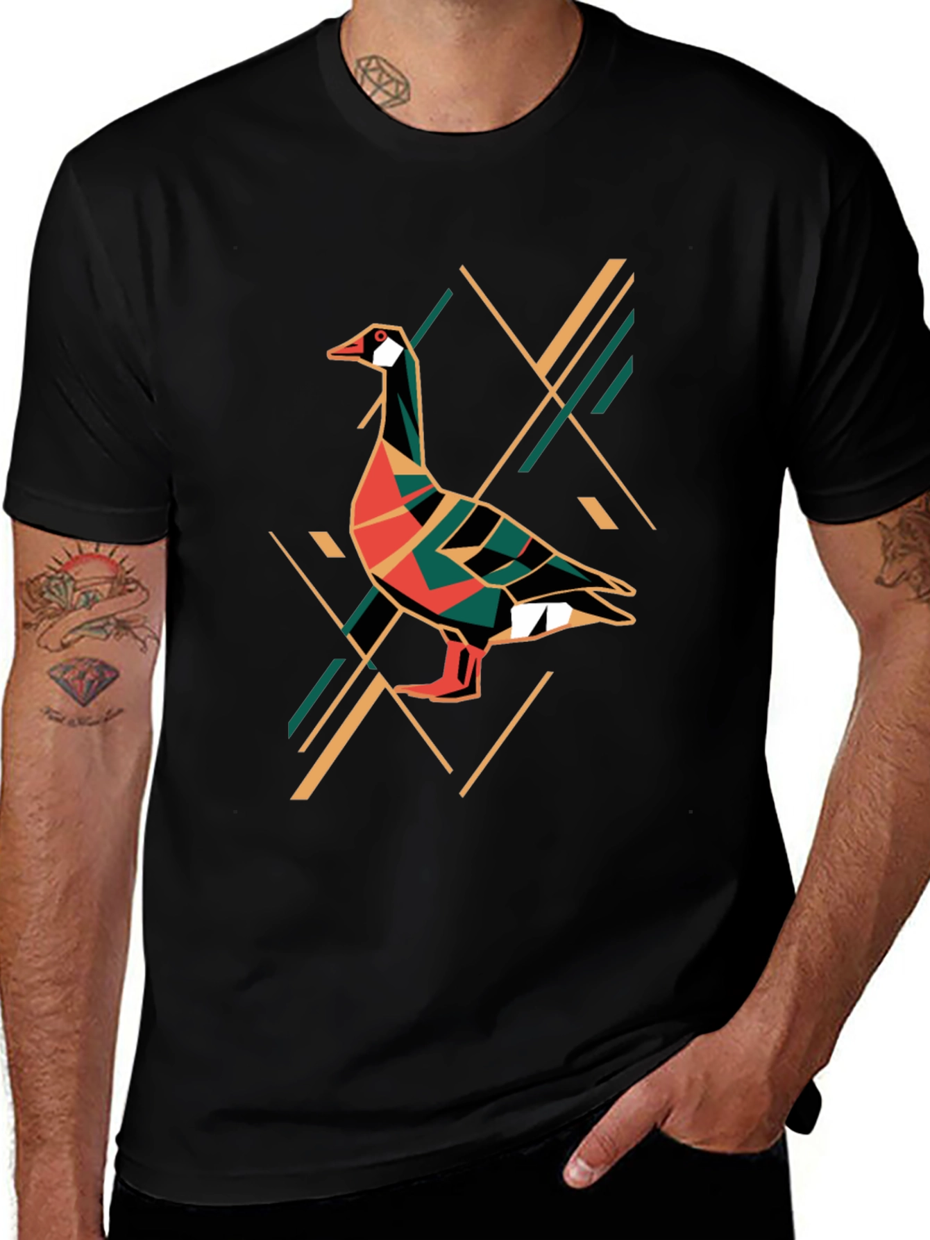 Geometric Goose Graphic Print T-Shirt