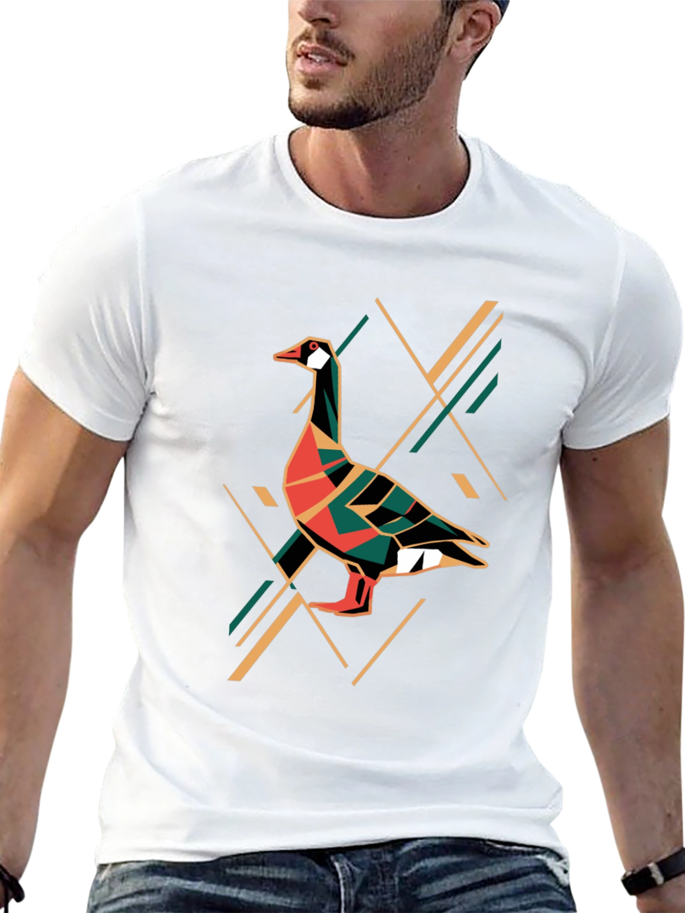 Geometric Goose Graphic Print T-Shirt
