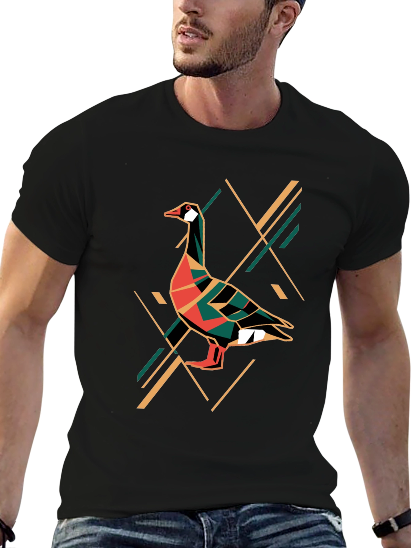 Geometric Goose Graphic Print T-Shirt