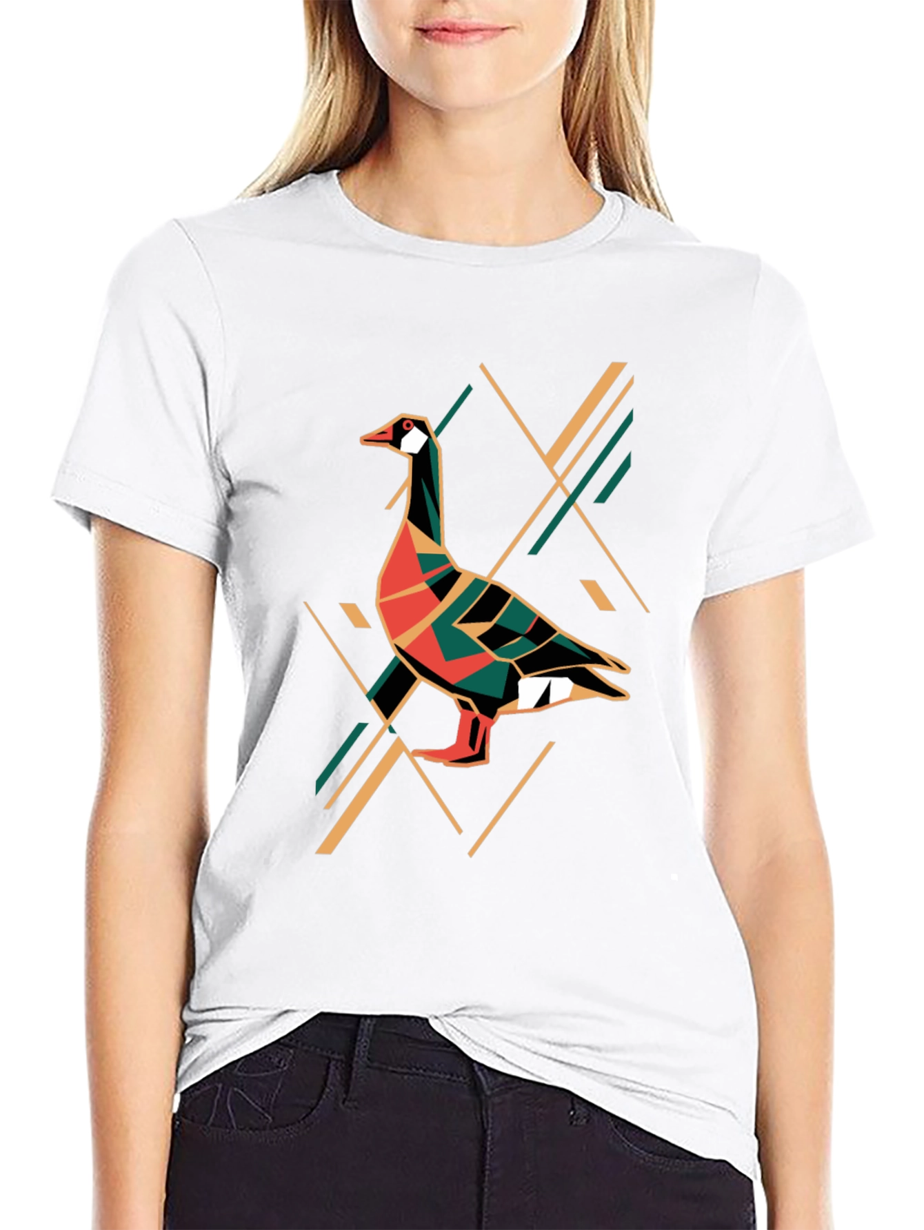 Geometric Goose Graphic Print T-Shirt