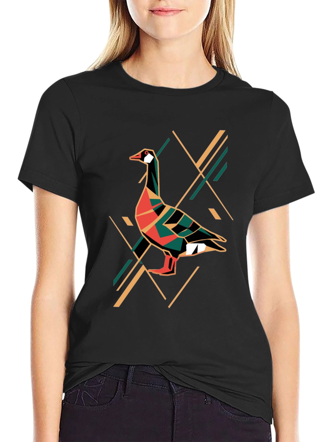 Geometric Goose Graphic Print T-Shirt