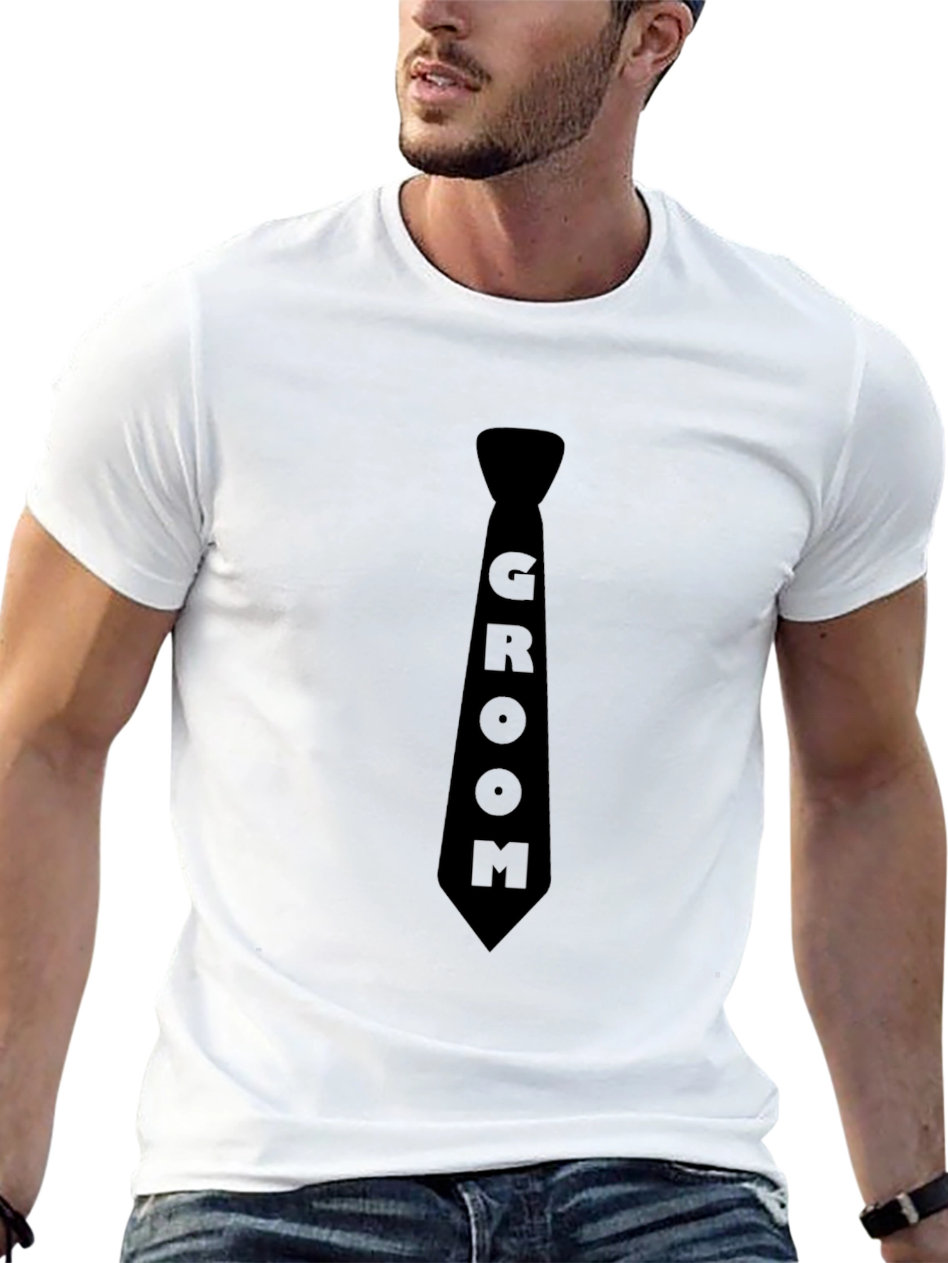 Groom Tie T-Shirt - Black Wedding Apparel