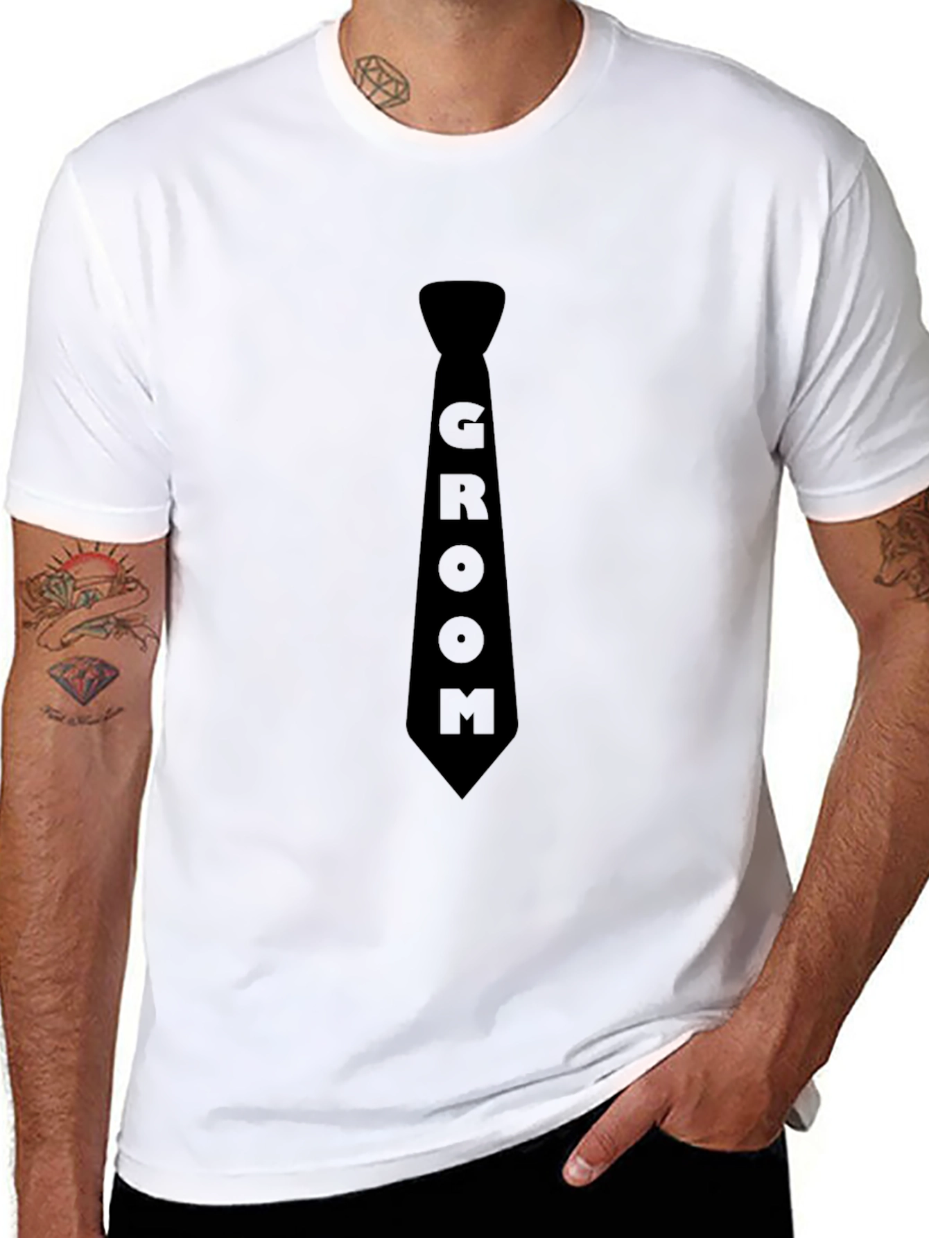 Groom Tie T-Shirt - Black Wedding Apparel