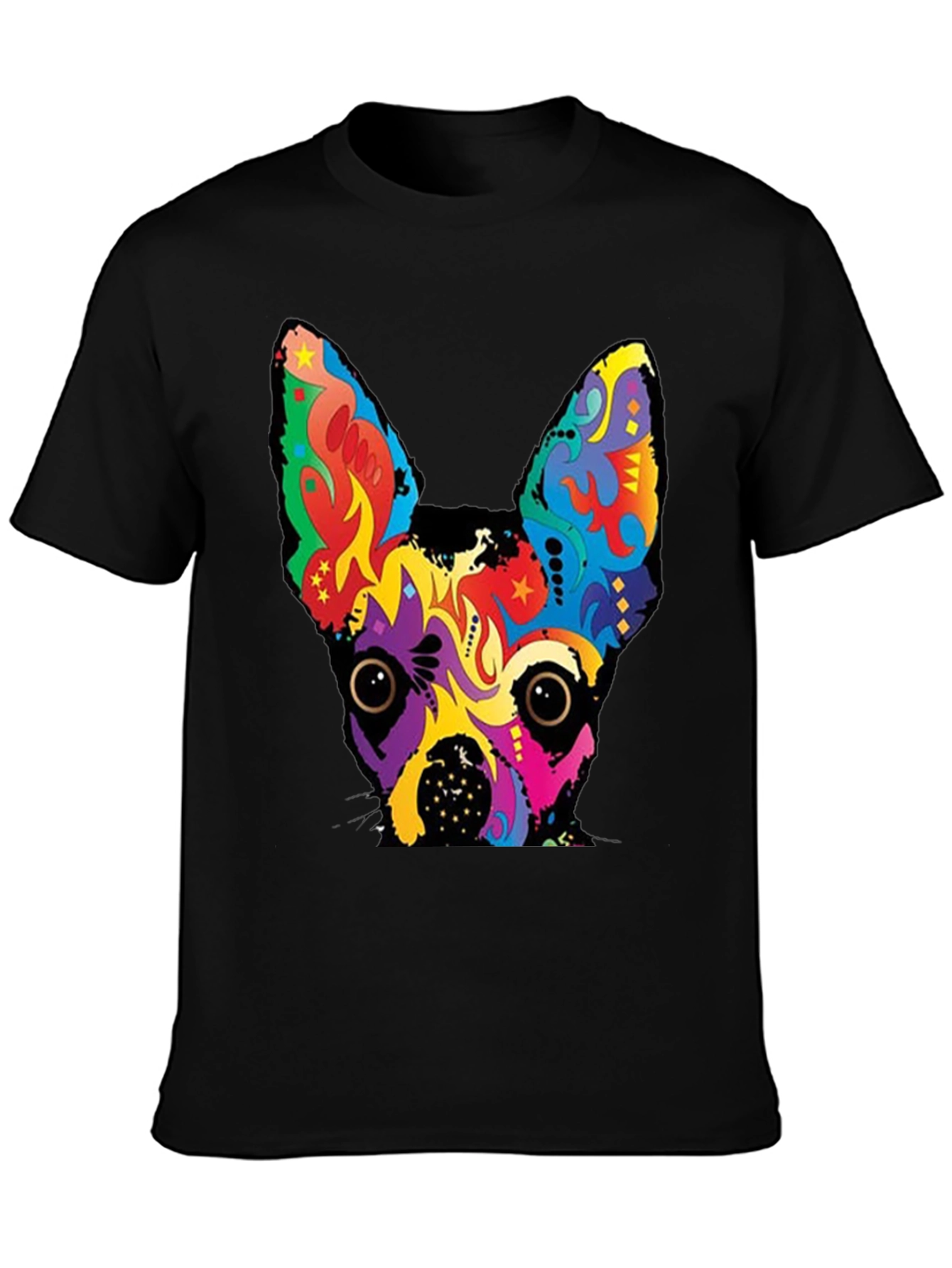Psychedelic Dog Graphic Tee - Bold Black Cotton T-Shirt